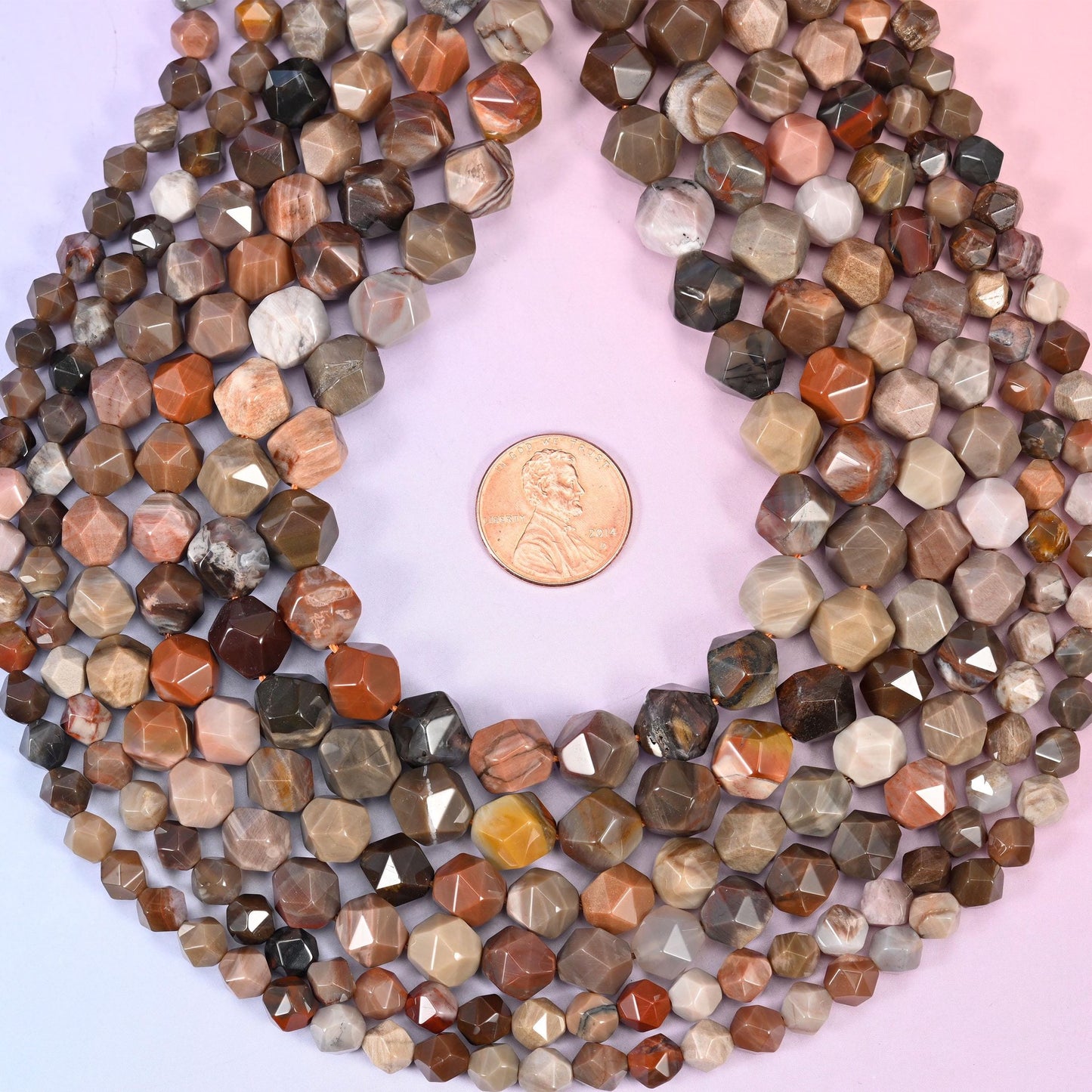Petrified Wood Faceted Diamond Star Cut Beads, hole approximately 1.0mm