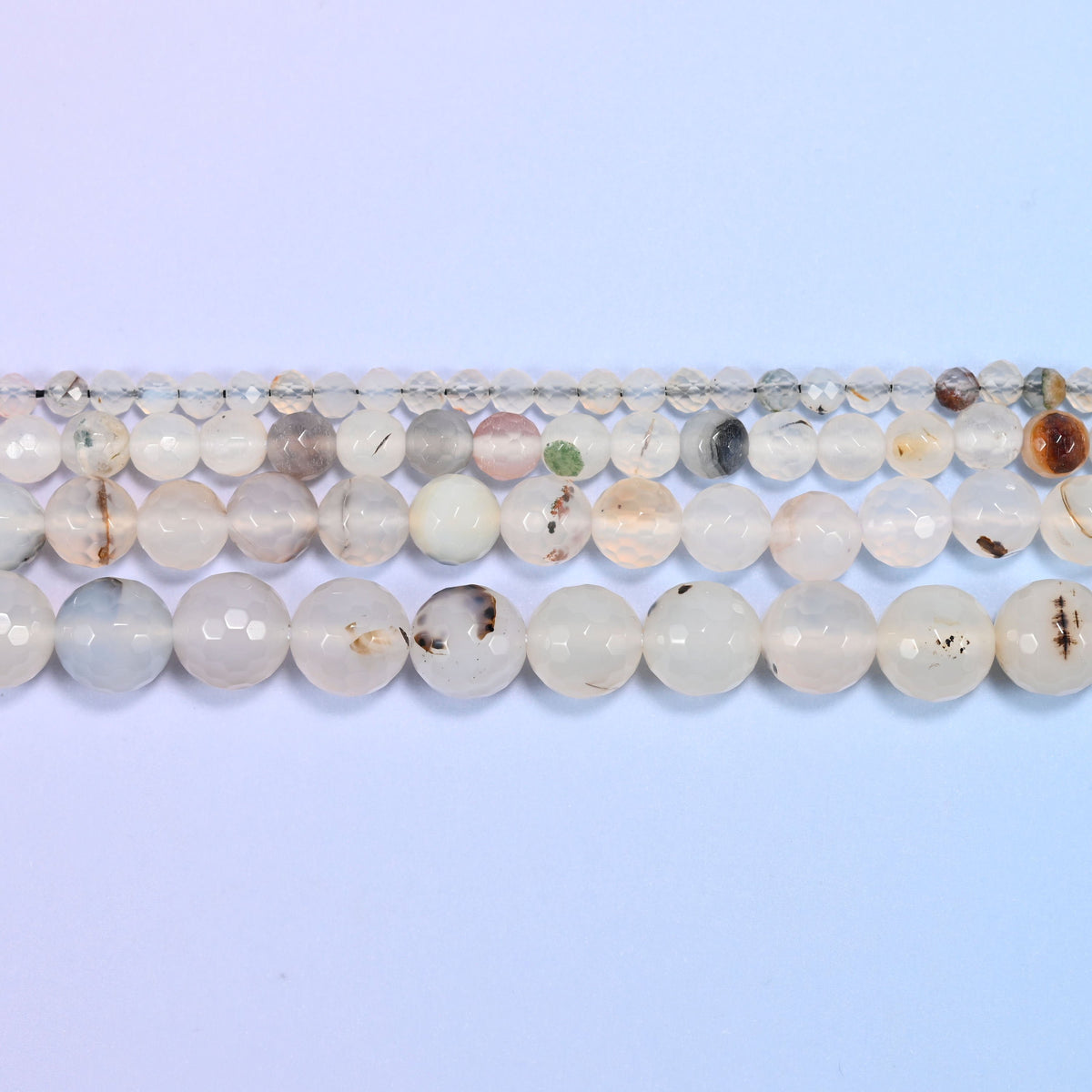 Black Flower Agate Faceted Round Beads 4mm 6mm 8mm 10mm in milky white and cream with black and brown dendritic flecks