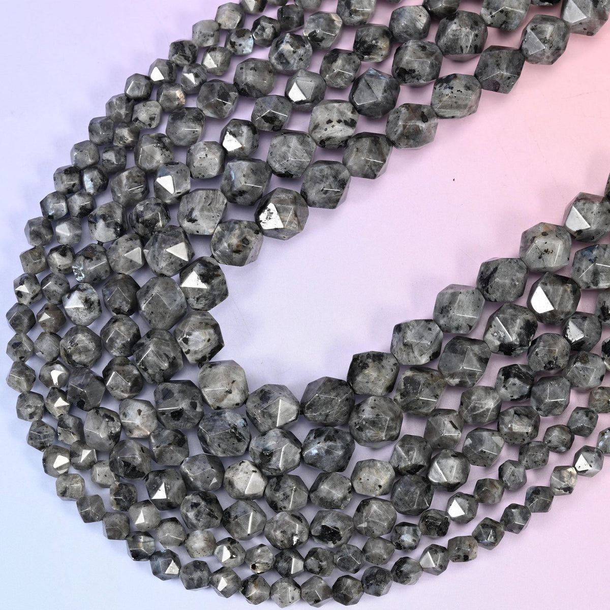 Black Labradorite Faceted Diamond Star Beads 6mm 8mm 10mm, 15.5 inch strand