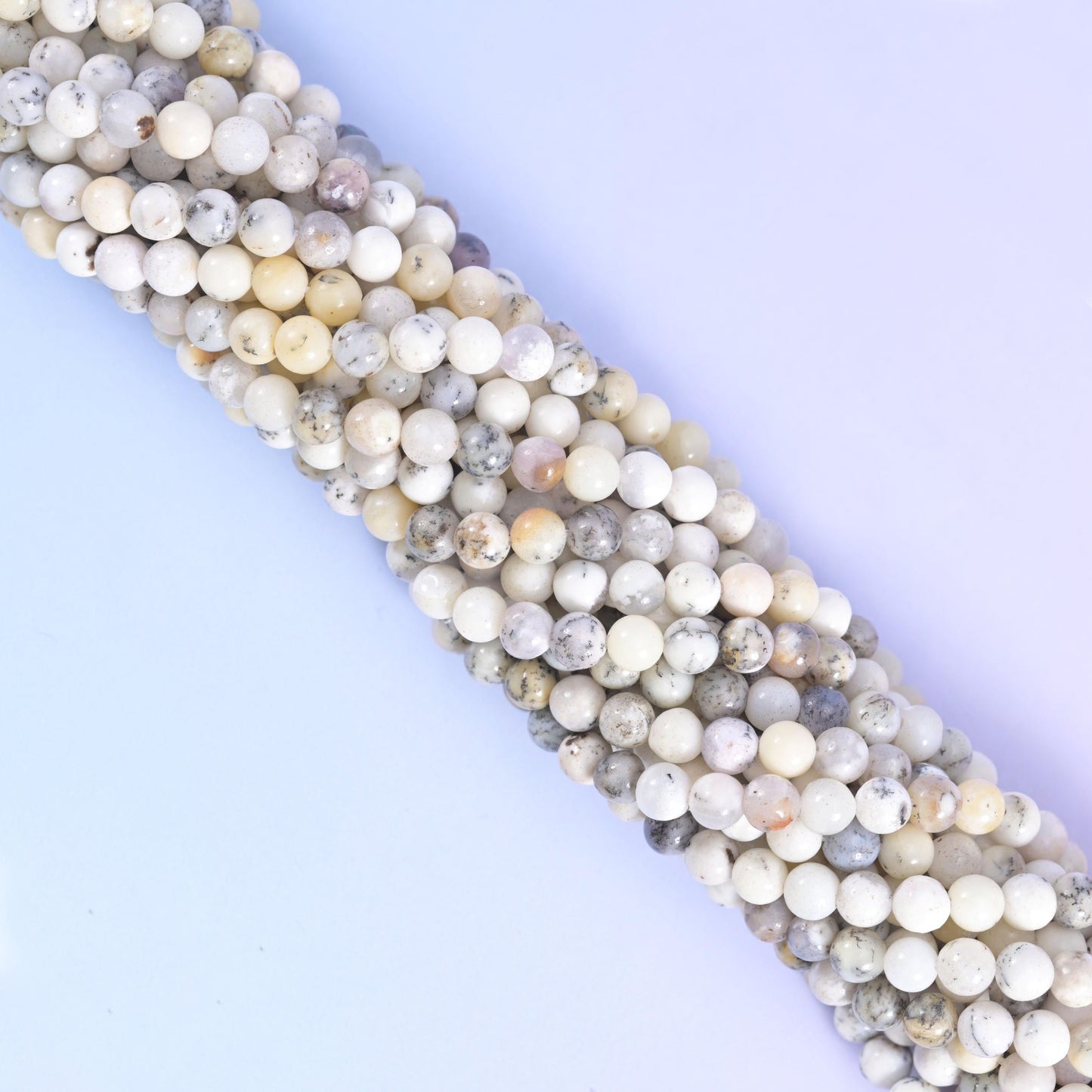 White opal round beads, approximately 48 beads per 15.5 inch strand