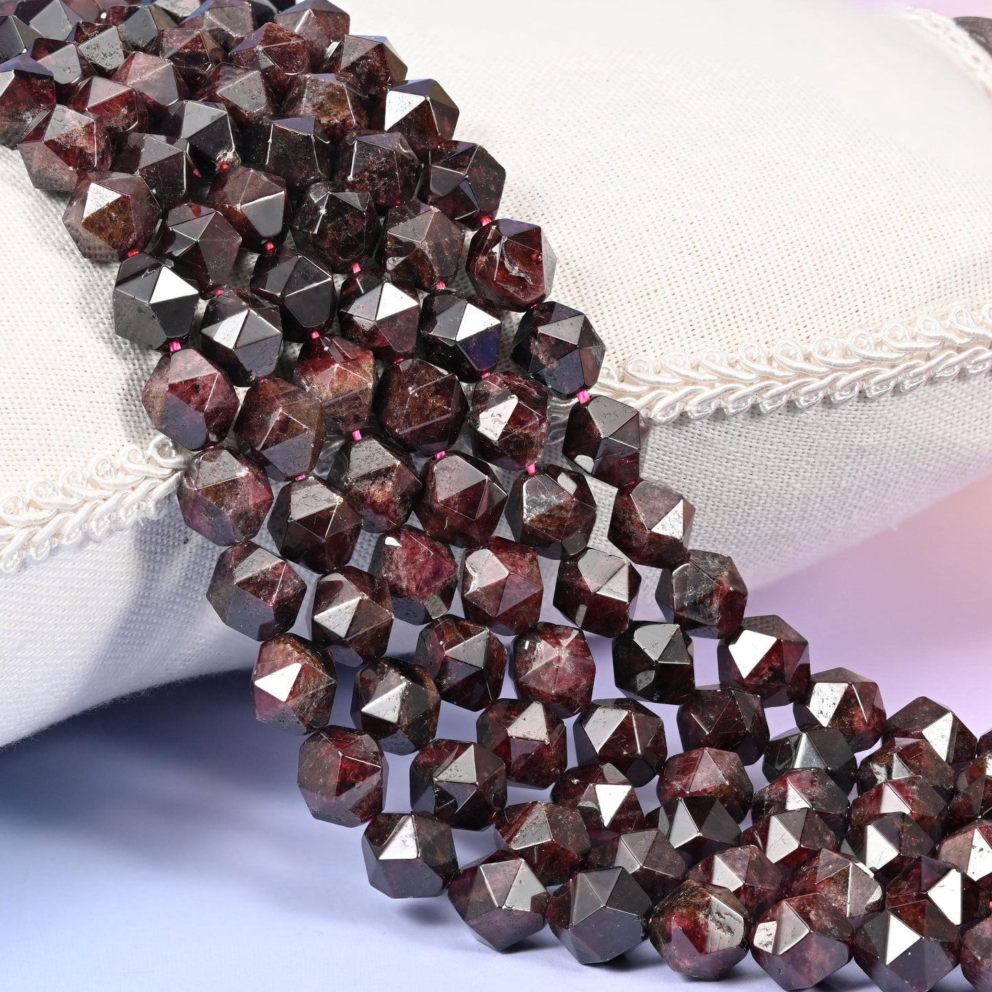 Red Garnet Faceted Diamond Star Cut Beads for jewelry making