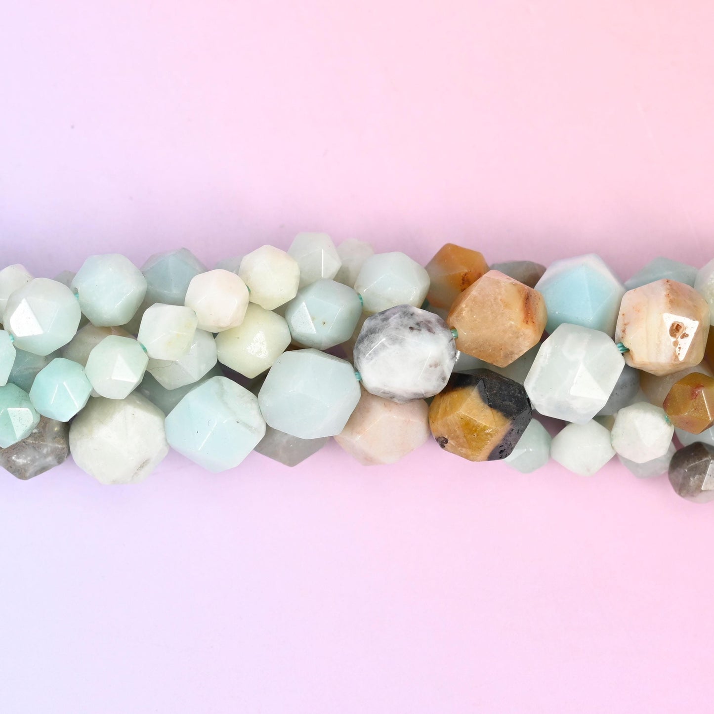 Natural multicolor Amazonite gemstone beads with a faceted star cut