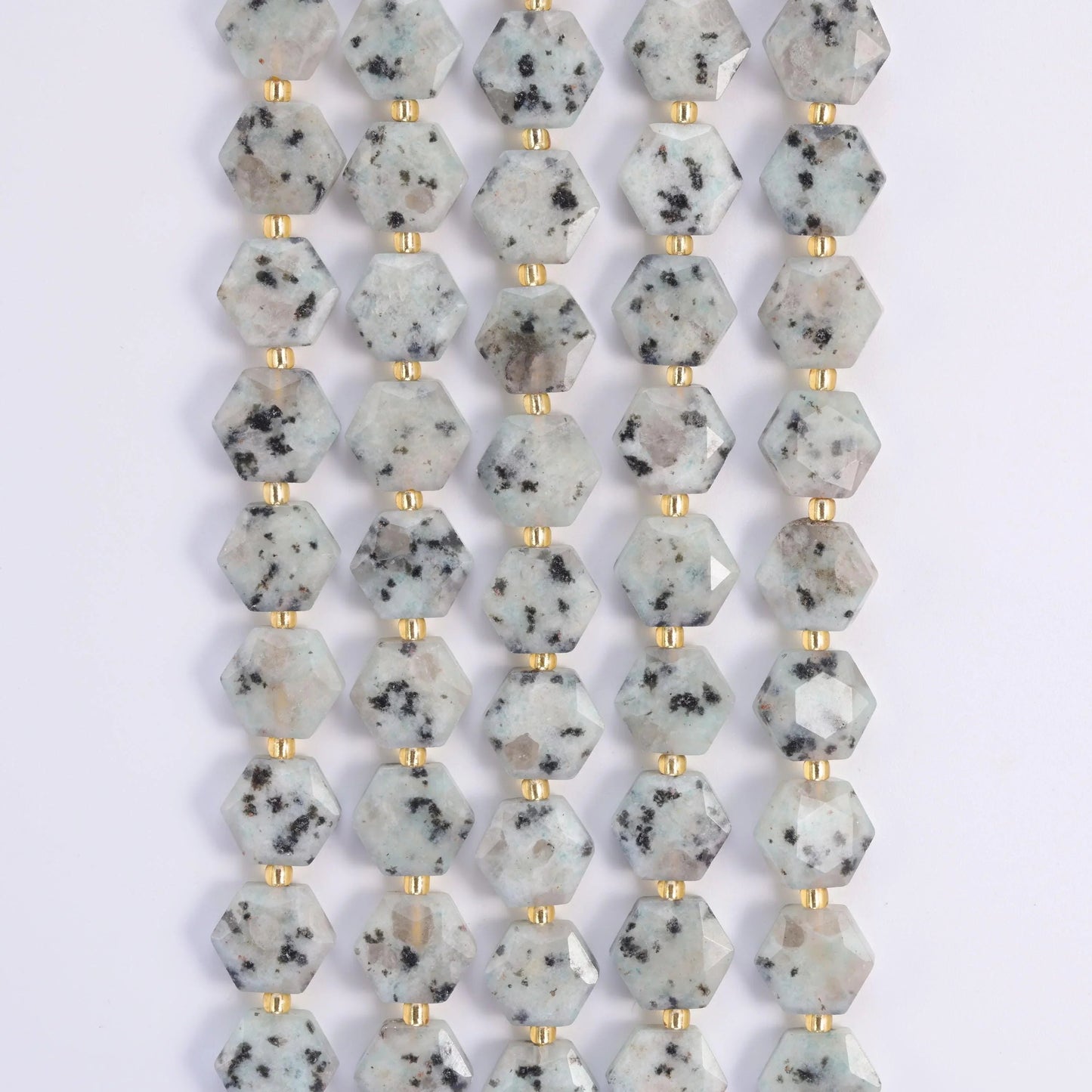 Kiwi Jasper hexagon beads, 15.5 inch strand.