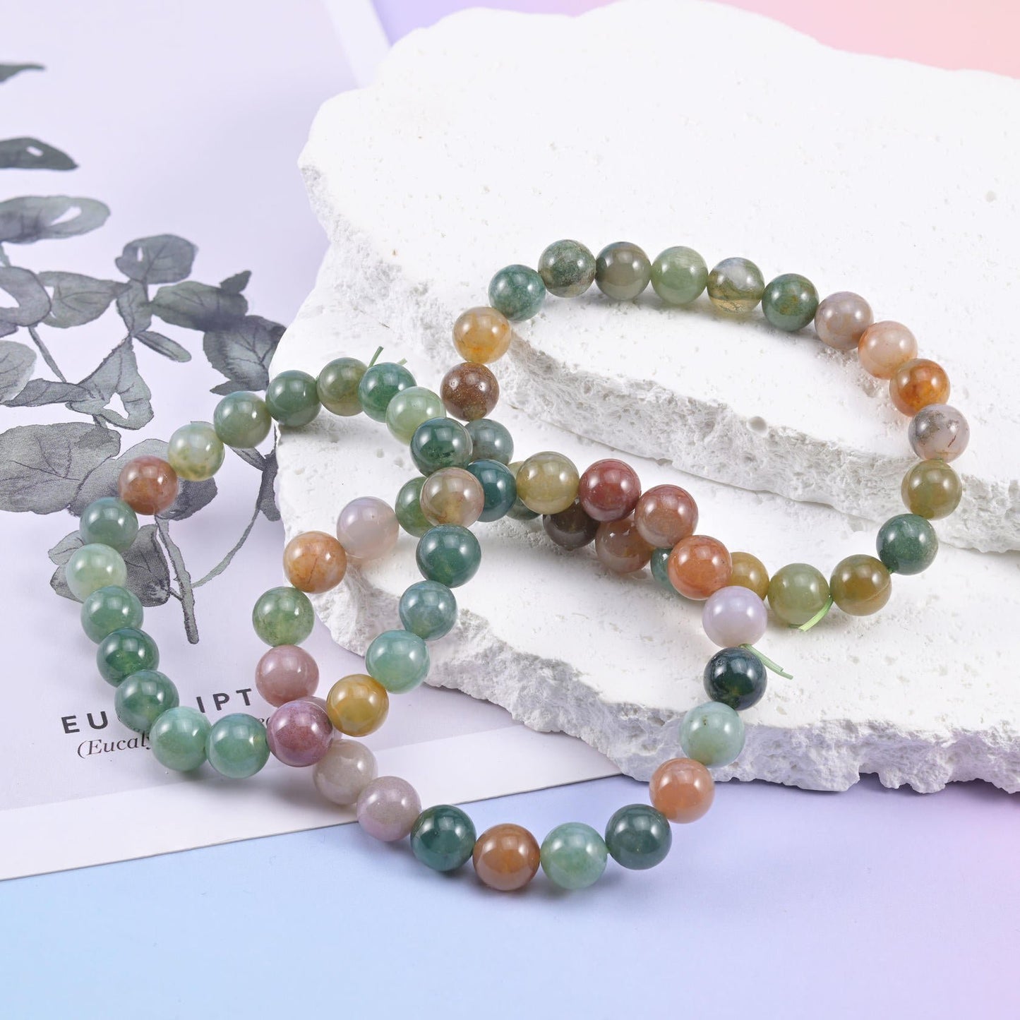 Indian agate bead bracelet, smooth round shape, 8mm beads