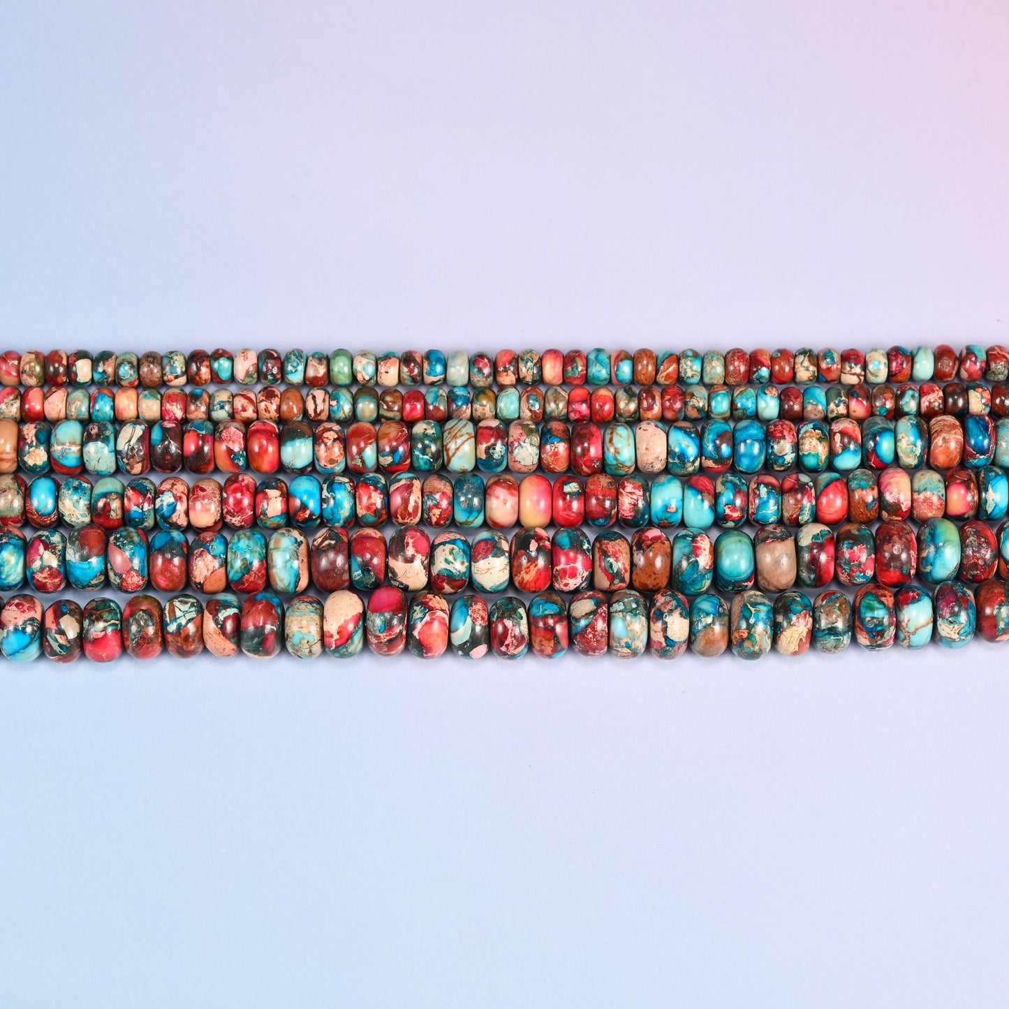 Red Dyed Sea Sediment Jasper Rondelle Beads, Multicolor Gemstone, 3x4mm 4x6mm 5x8mm, 15 Inch Strand