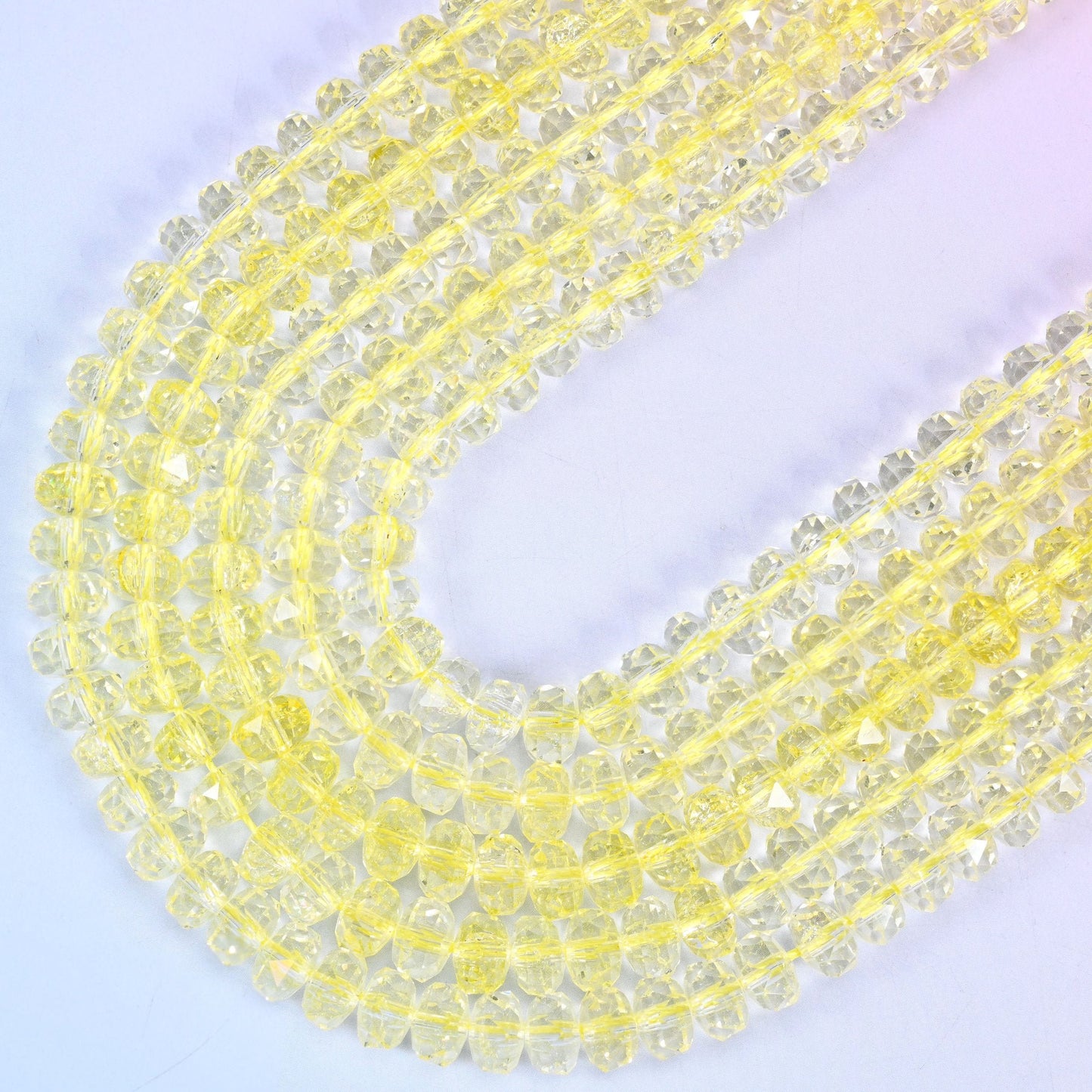 Transparent Yellow Faceted Rondelle Glass Beads in bright buttercup yellow
