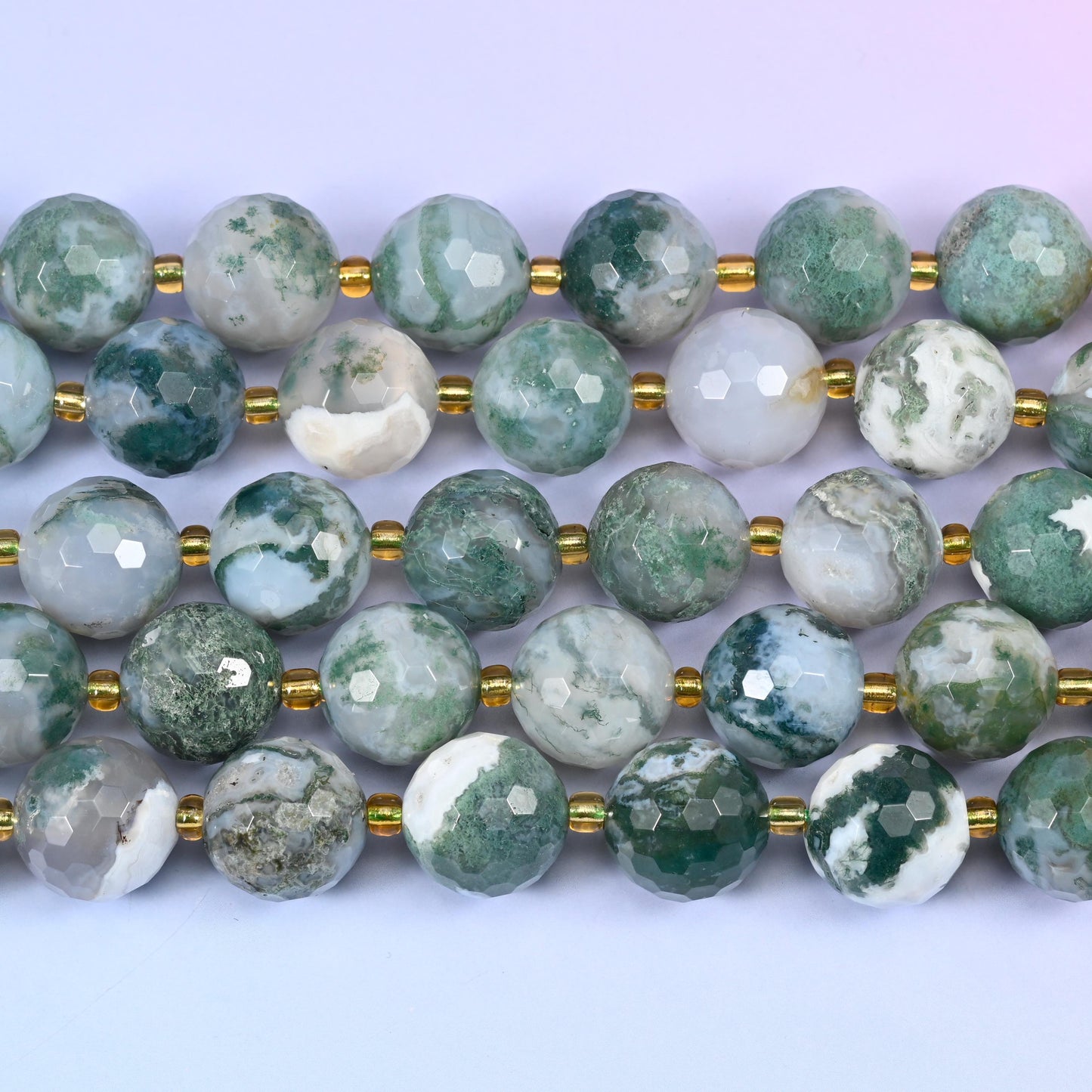 Moss Agate in translucent white and grey with green moss inclusions
