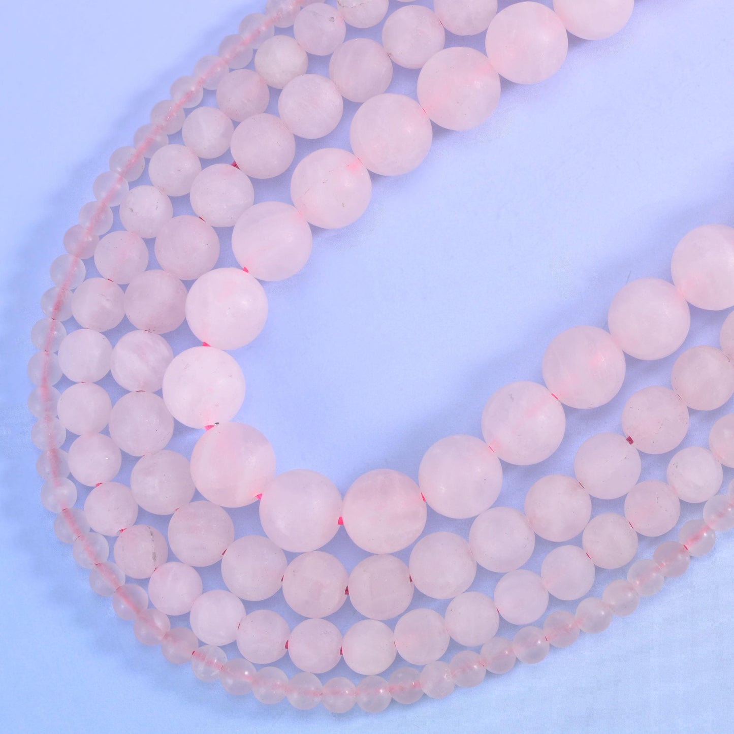 Rose quartz round beads, centre-drilled hole 0.5mm to 1.2mm
