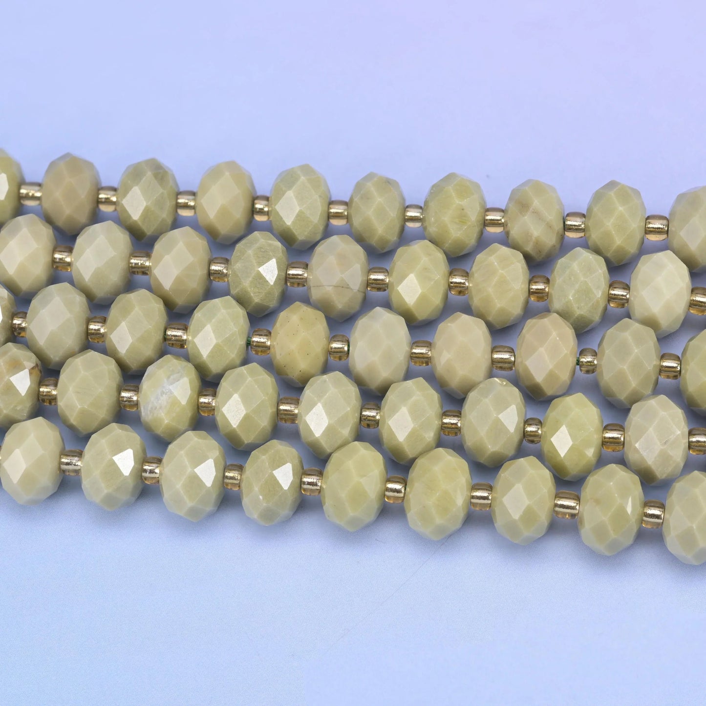 Avocado Jade Faceted Rondelle Beads, 15.5 inch strand