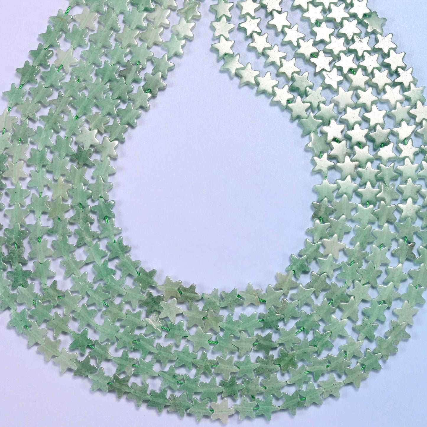 Green Aventurine Flat Star Beads: Size 6mm, Jewelry Making, 15 Inch Strand