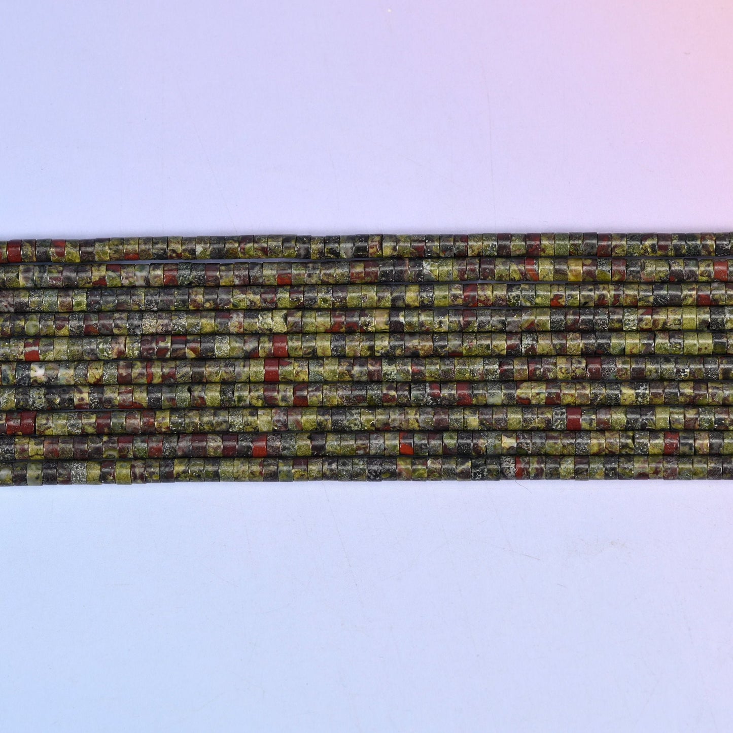 Dragon Blood Stone Smooth Heishi Disc Beads in deep green with red inclusions