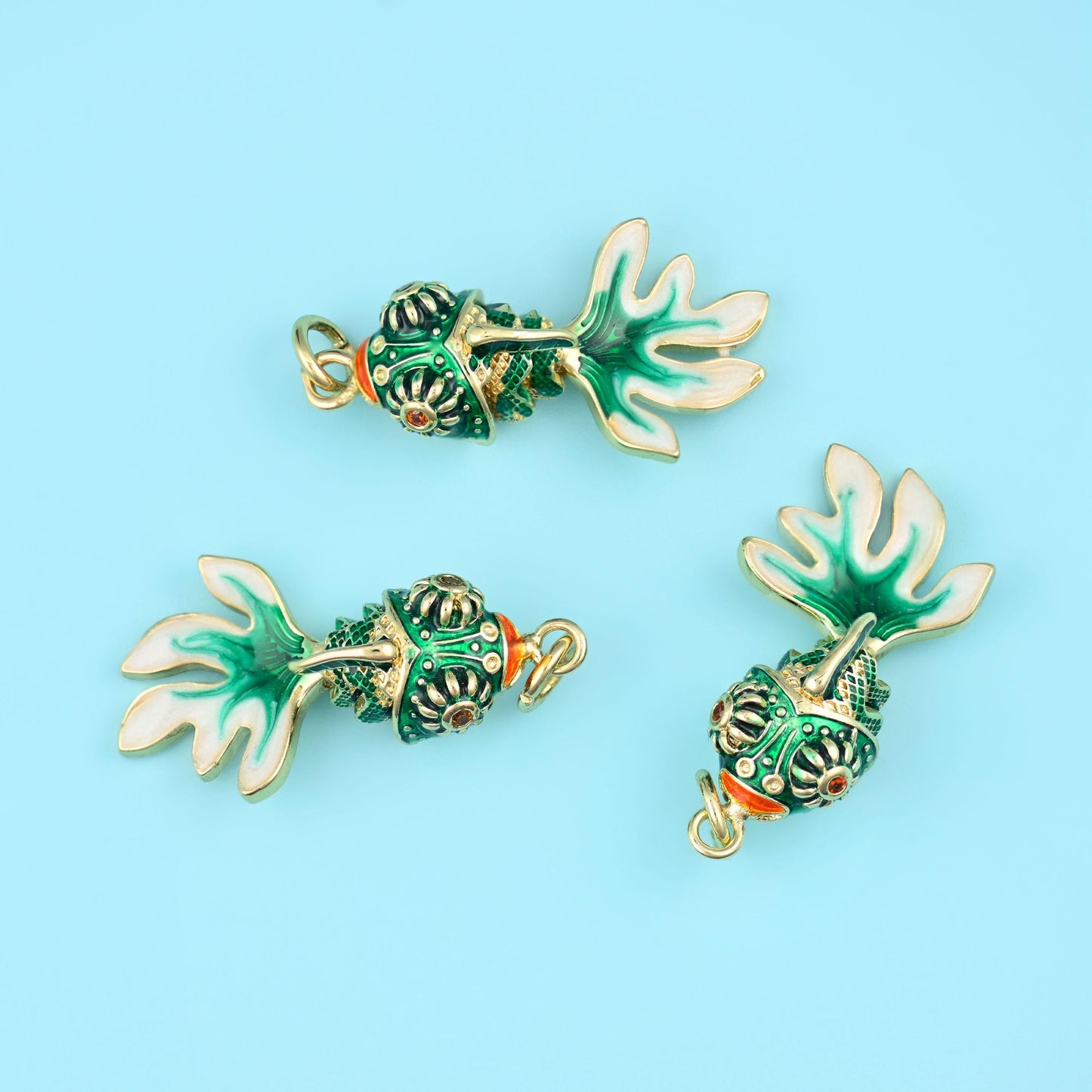 18K Gold Filled Enamel Goldfish Charm 26x14mm