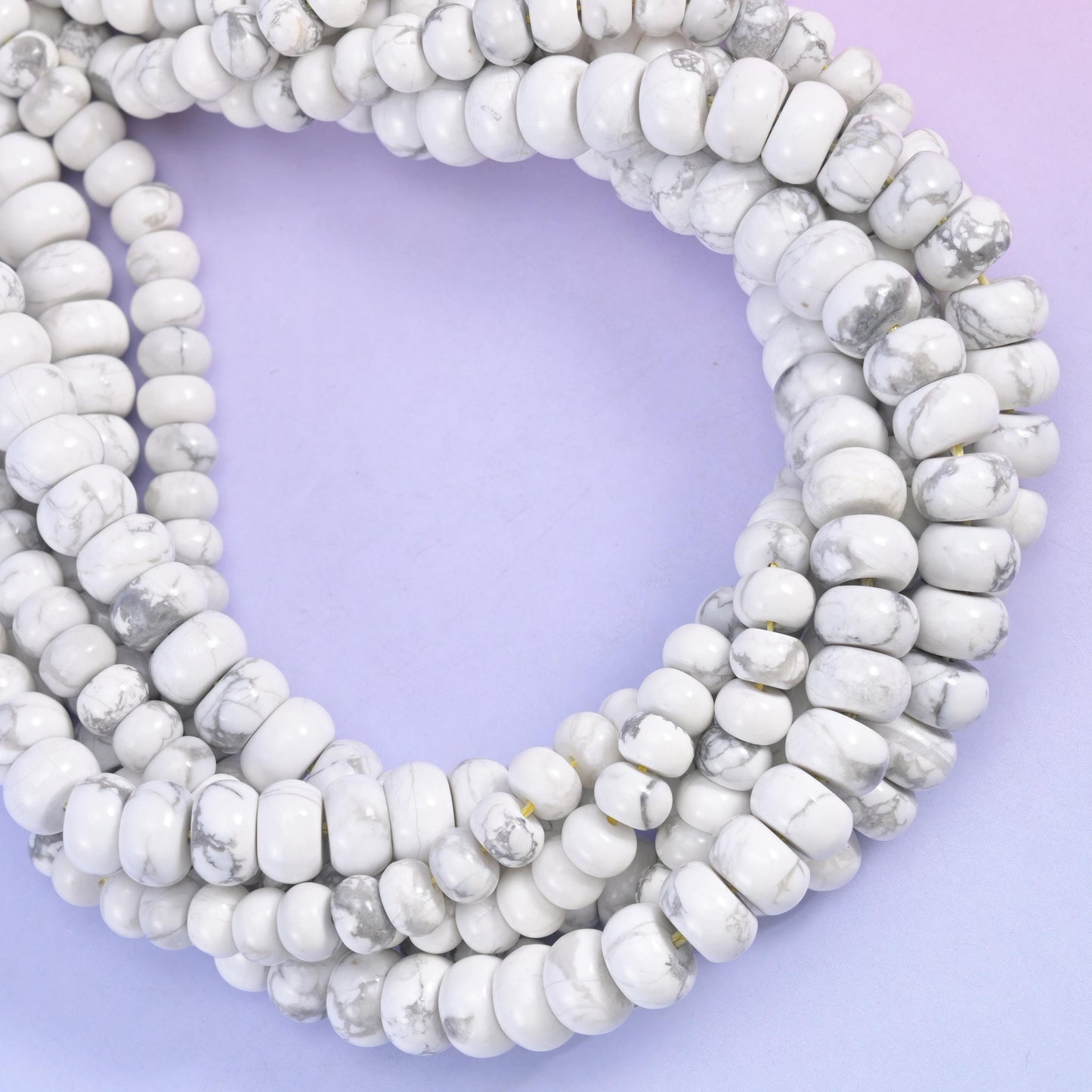 Natural White Howlite smooth rondelle beads for bracelets, necklaces, and earrings