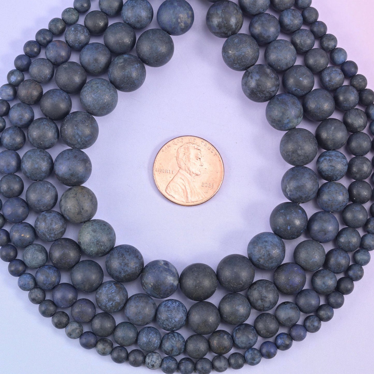 Dark Blue Dumortierite Matte Round Beads, dry sandblasted matte finish