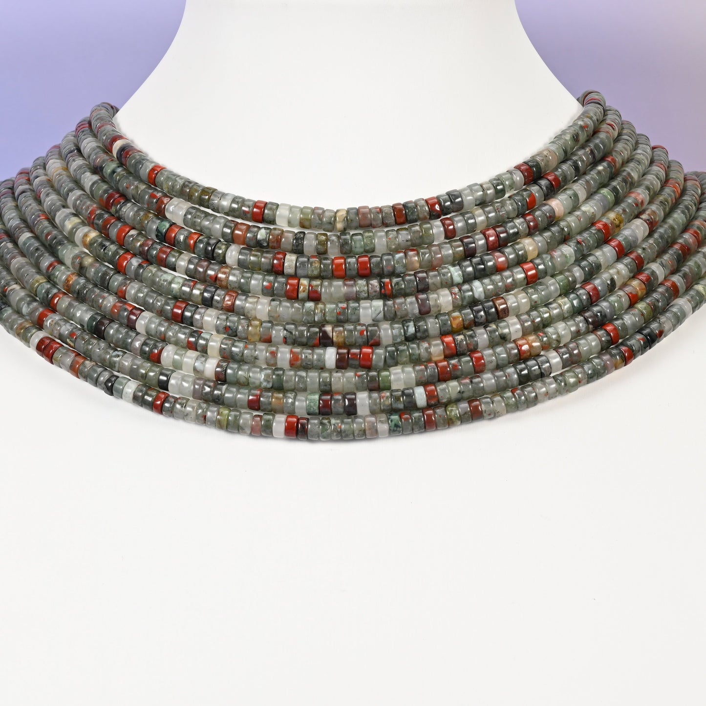 African Bloodstone Smooth Heishi Disc Beads: Jewelry Making Supply, 15.5 Inch Strand