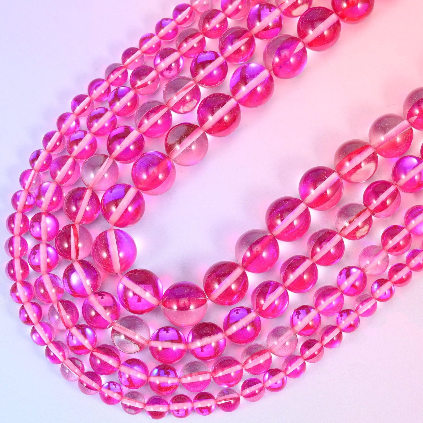 Mystic Aura Rose Red Round Glass Beads, 15 inch strand