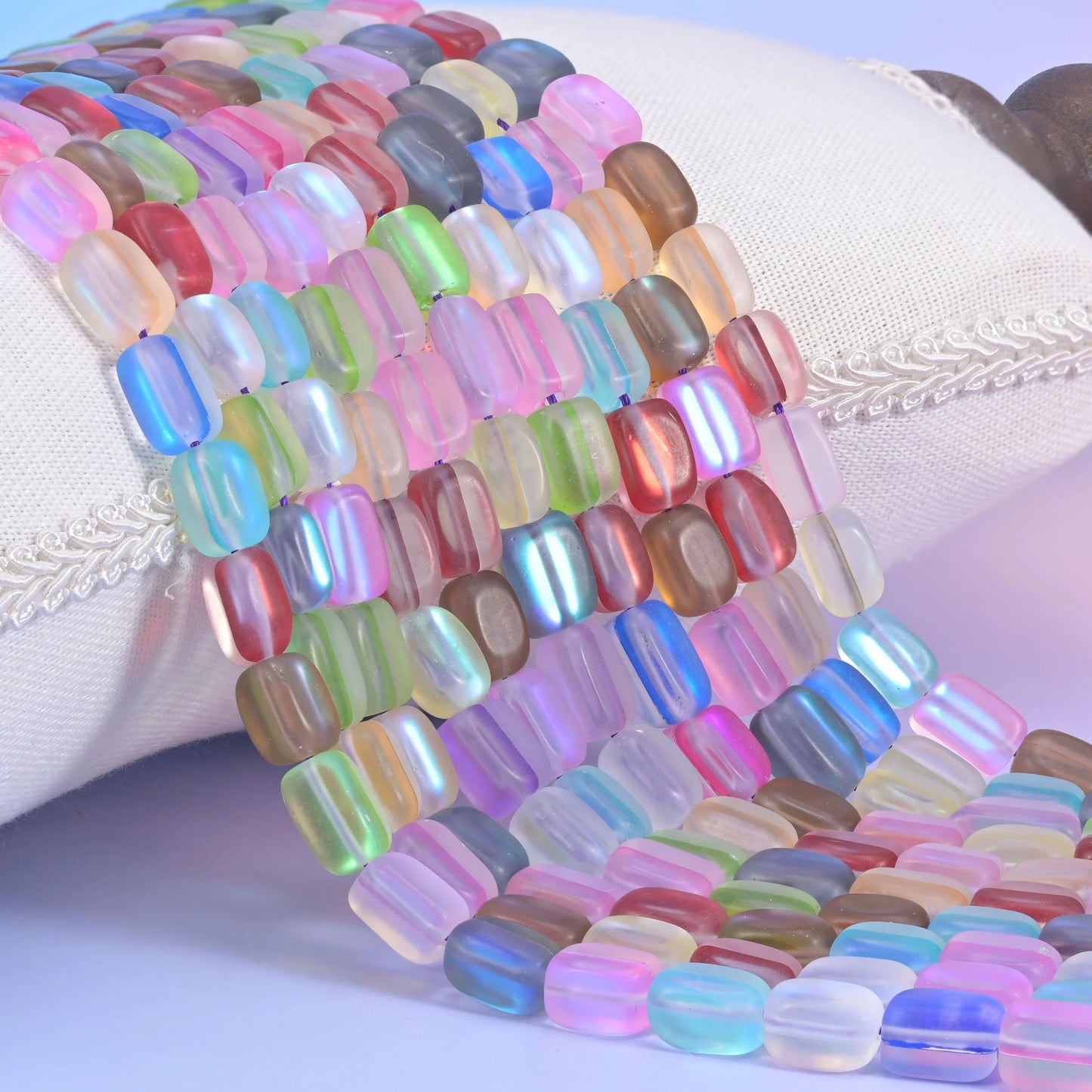 Matte Frosty Rainbow Rectangle Glass Beads