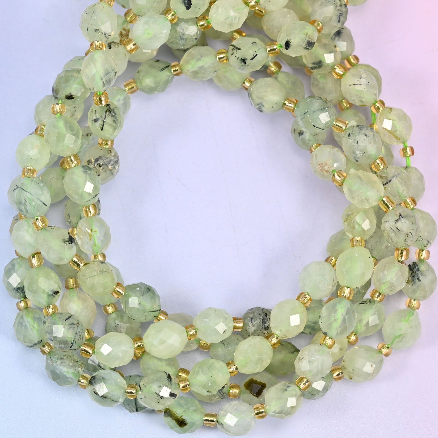 Prehnite Faceted Rice Barrel Beads Size 6x8mm Jewelry Making 15.5 Inch Strand