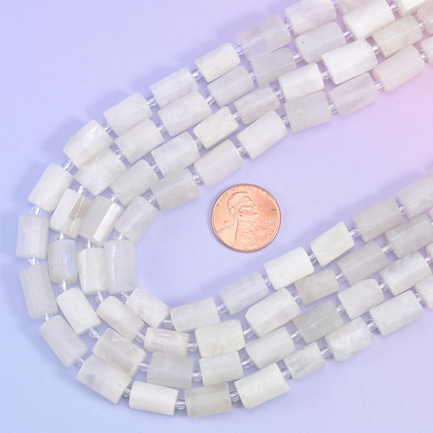 White Moonstone Faceted Tube Beads, 15.5 inch strand