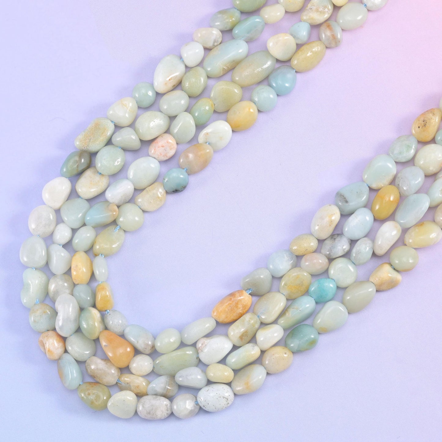 Multi-Color Amazonite Pebble Nugget Beads, approximately 54 beads per strand