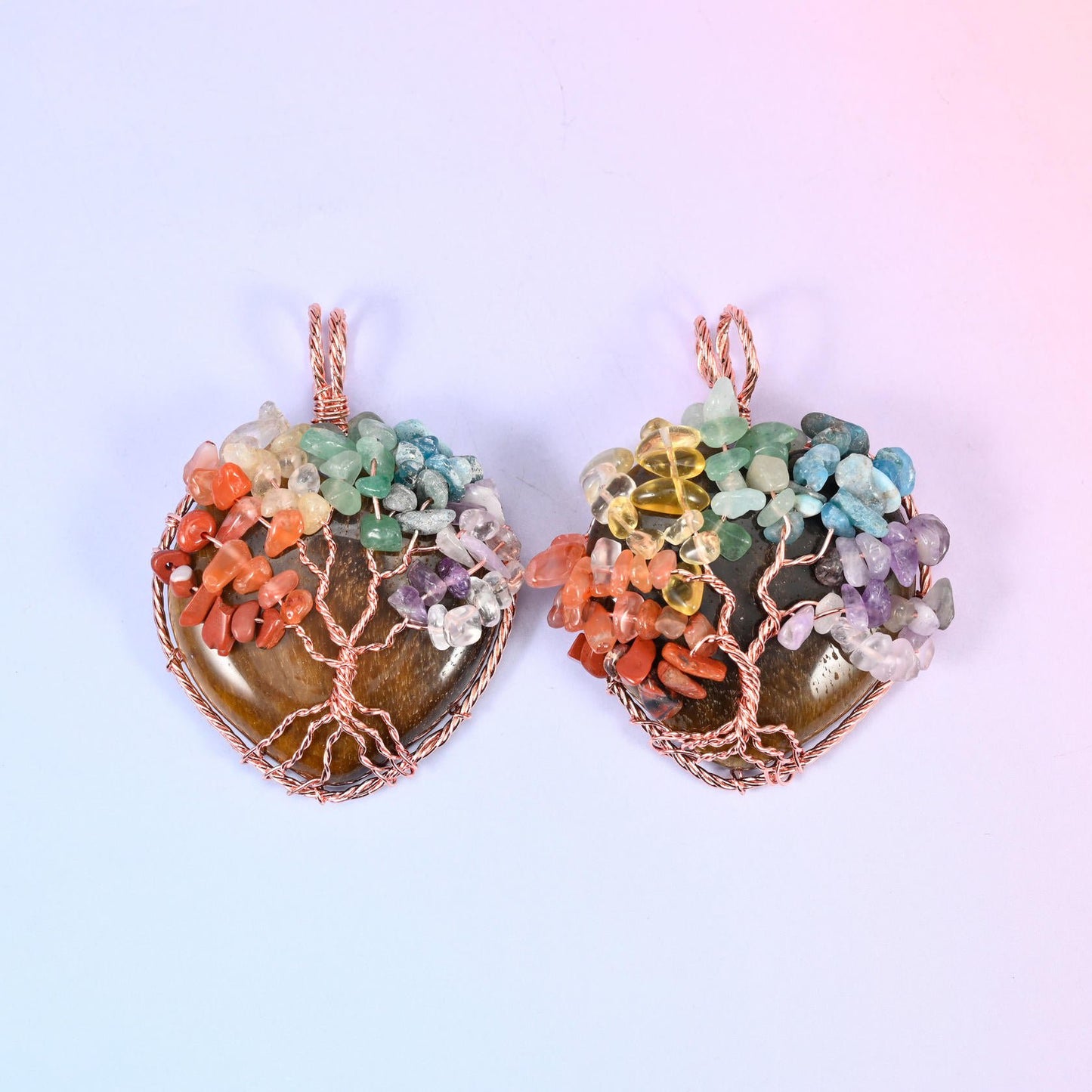Heart Gemstone Pendant with Copper Wired Tree of Life, approximately 13.38mm thick
