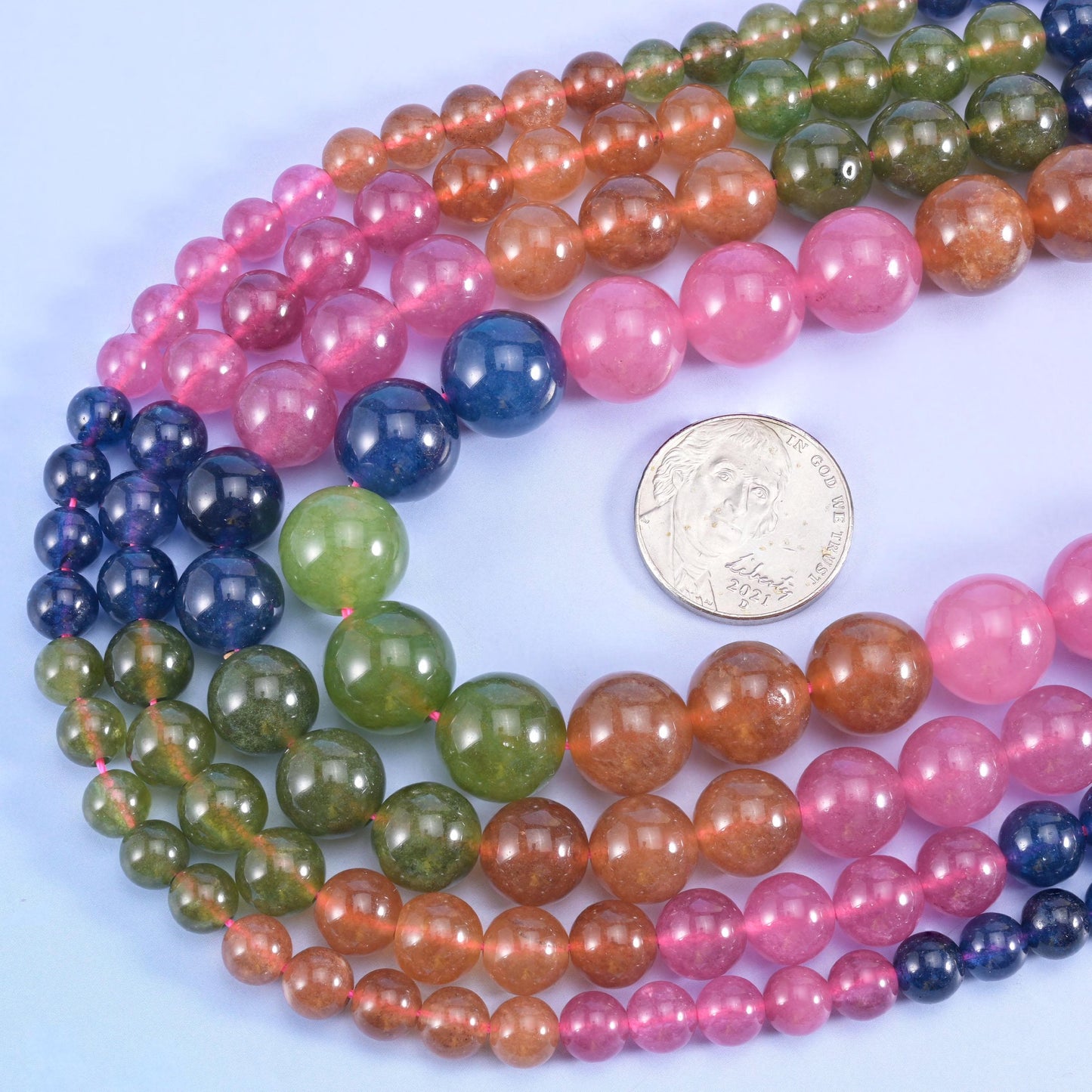 Tourmaline color dyed jade round beads, 15 inch strand