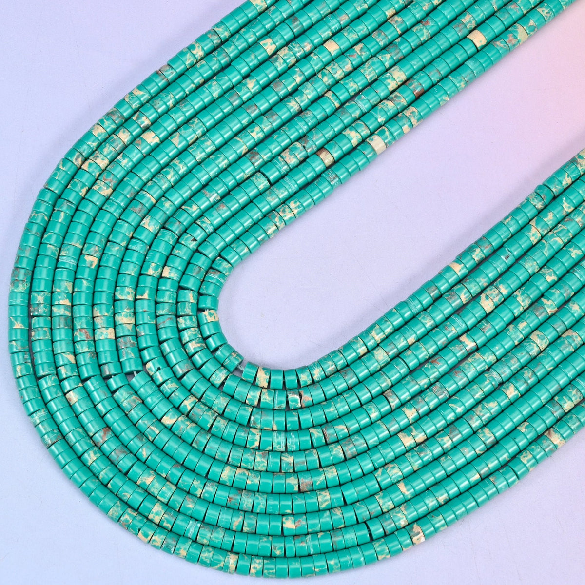 Green Shoushan Stone Smooth Heishi Disc Beads, 15.5 inch strand