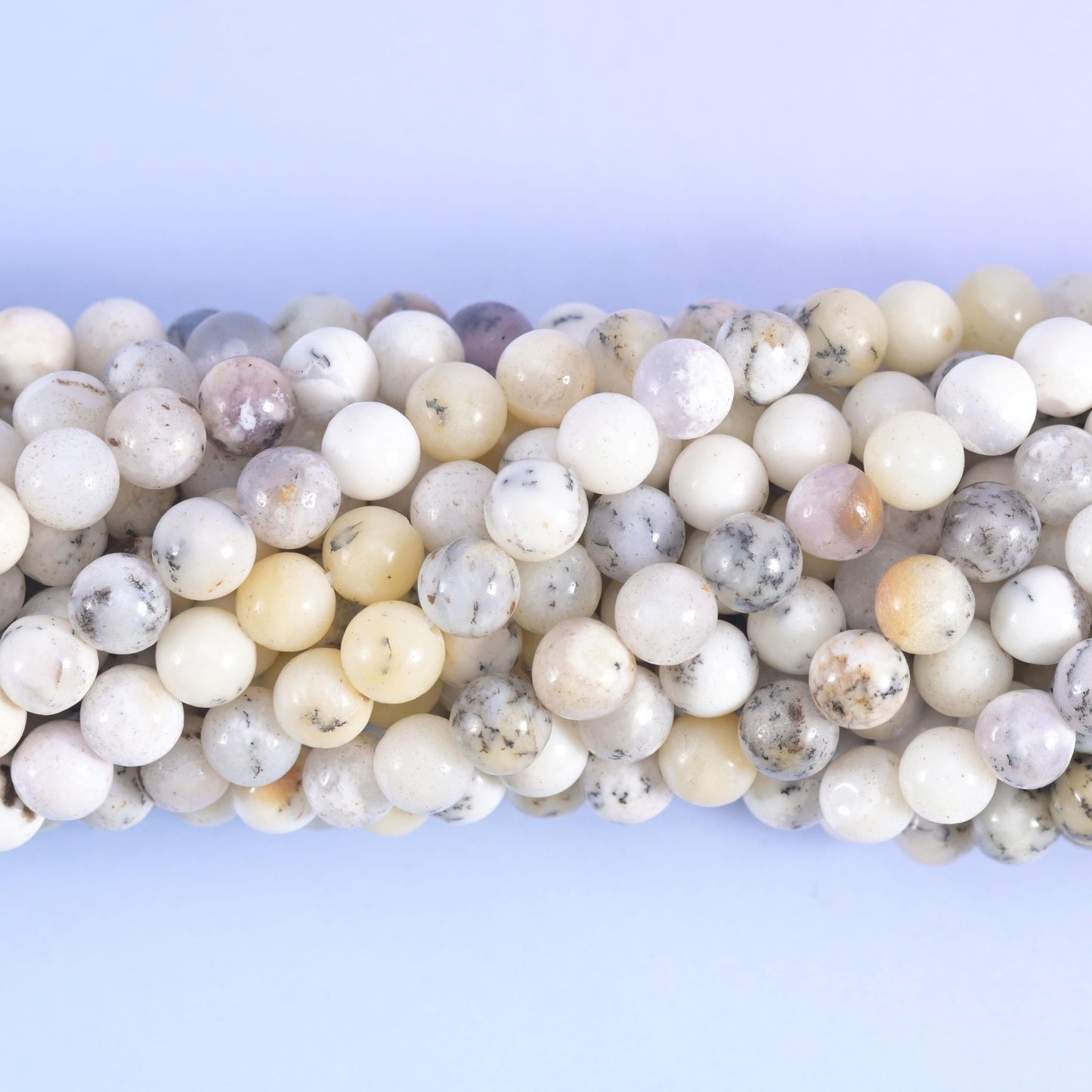 White opal round beads, centre-drilled hole approximately 0.8mm to 1.0mm