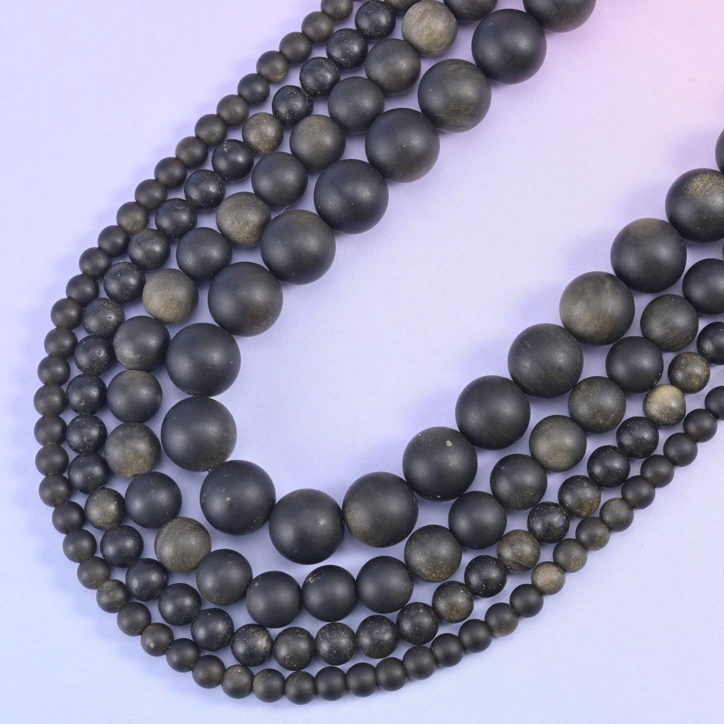 Gold Obsidian Matte Round Beads, hole 0.5mm to 1.2mm depending on size