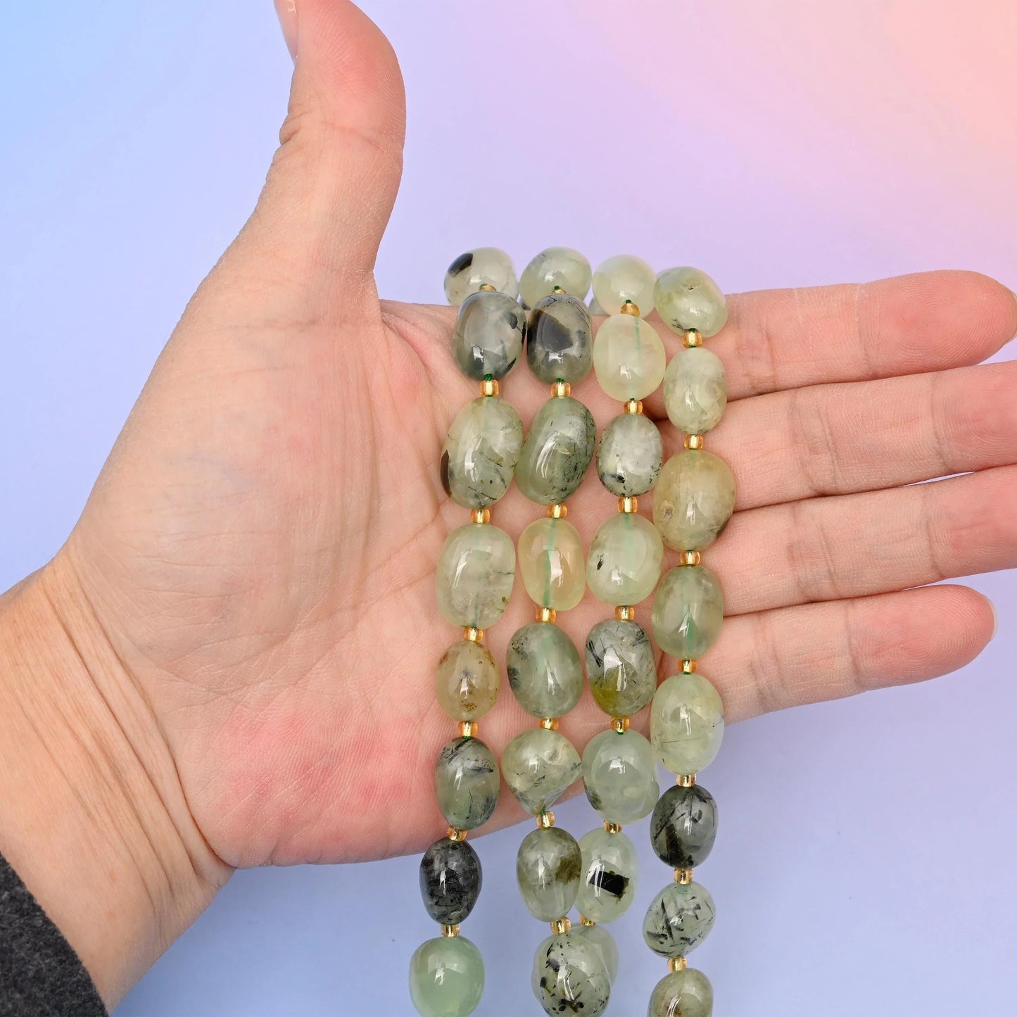 Green Prehnite oval nugget beads, 10-17mm