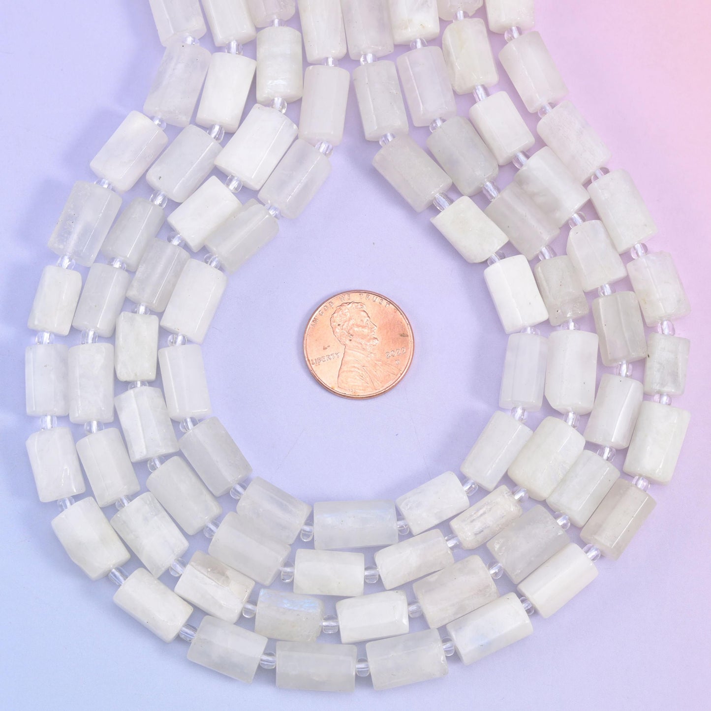 Natural White Moonstone faceted tube cylinder beads, center drilled for jewelry making