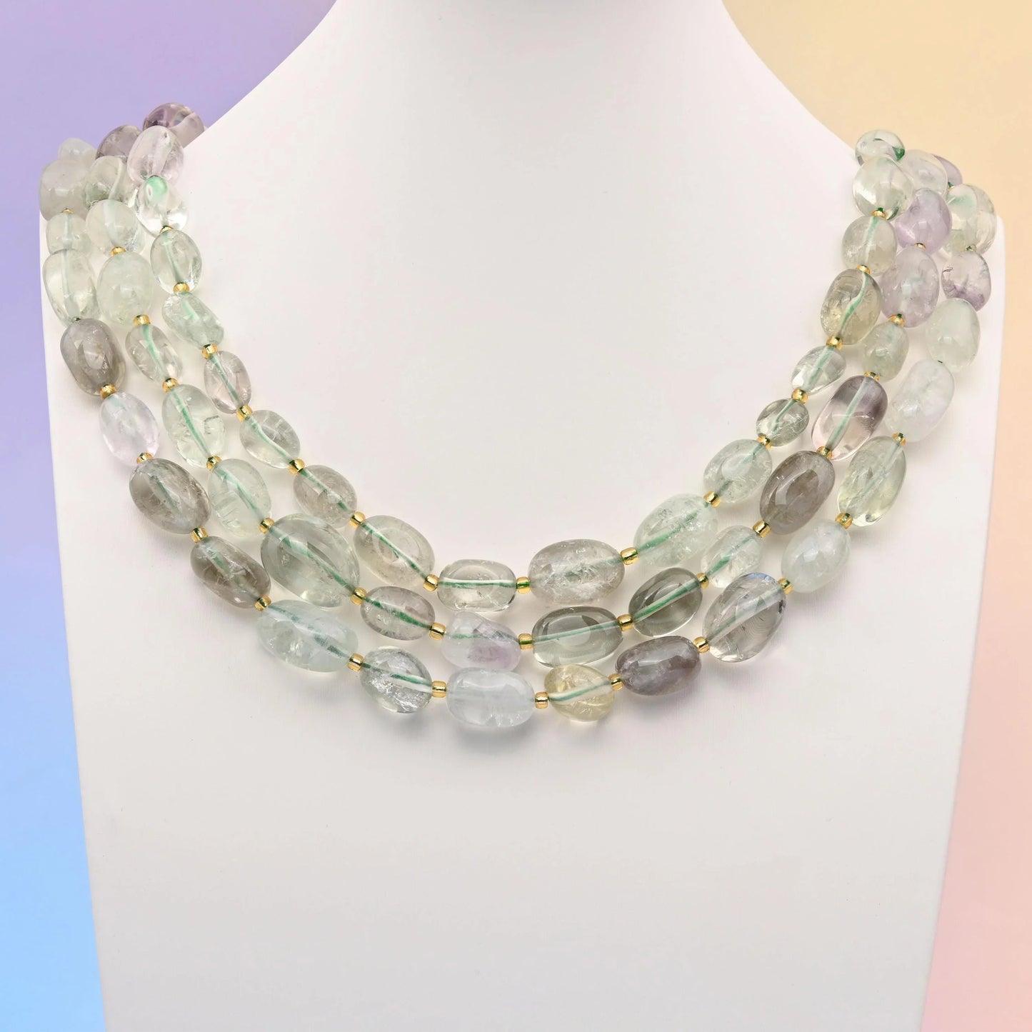 Green amethyst beads, oval nugget shape, 10-17mm