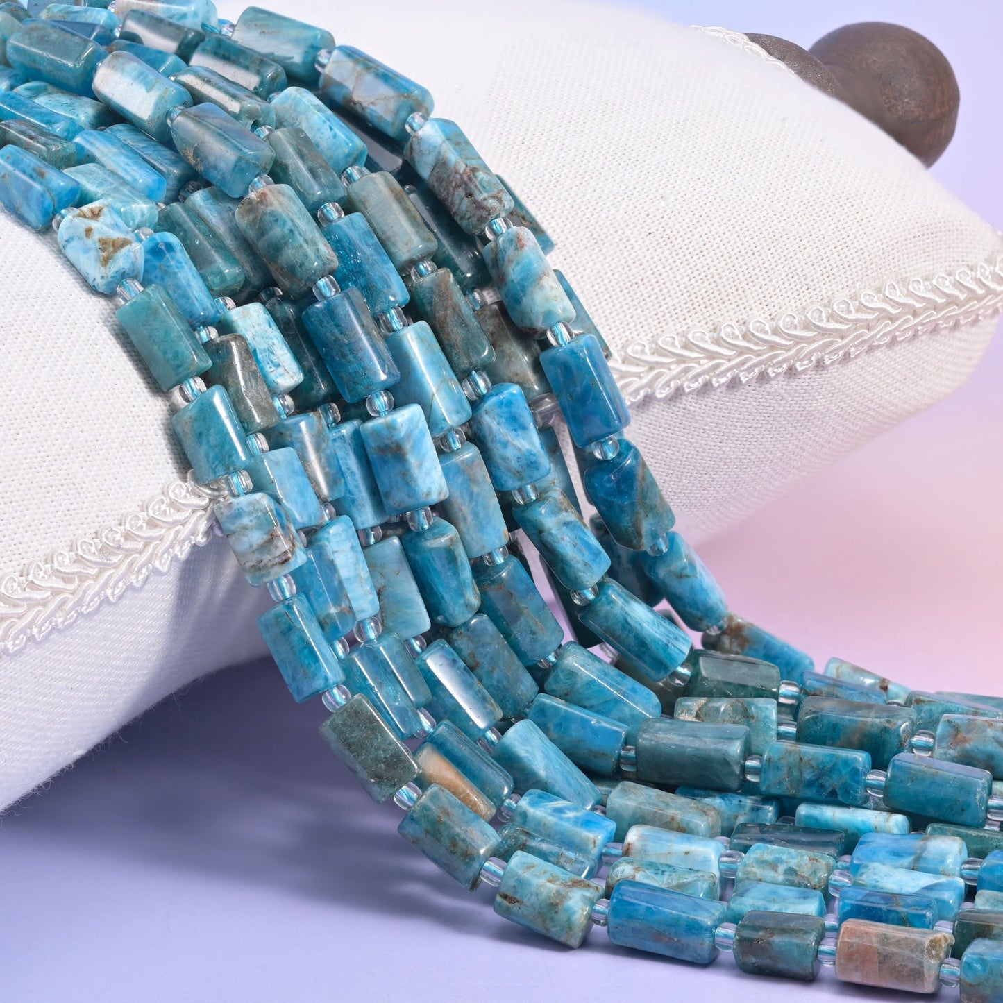 Natural Blue Apatite faceted tube cylinder beads
