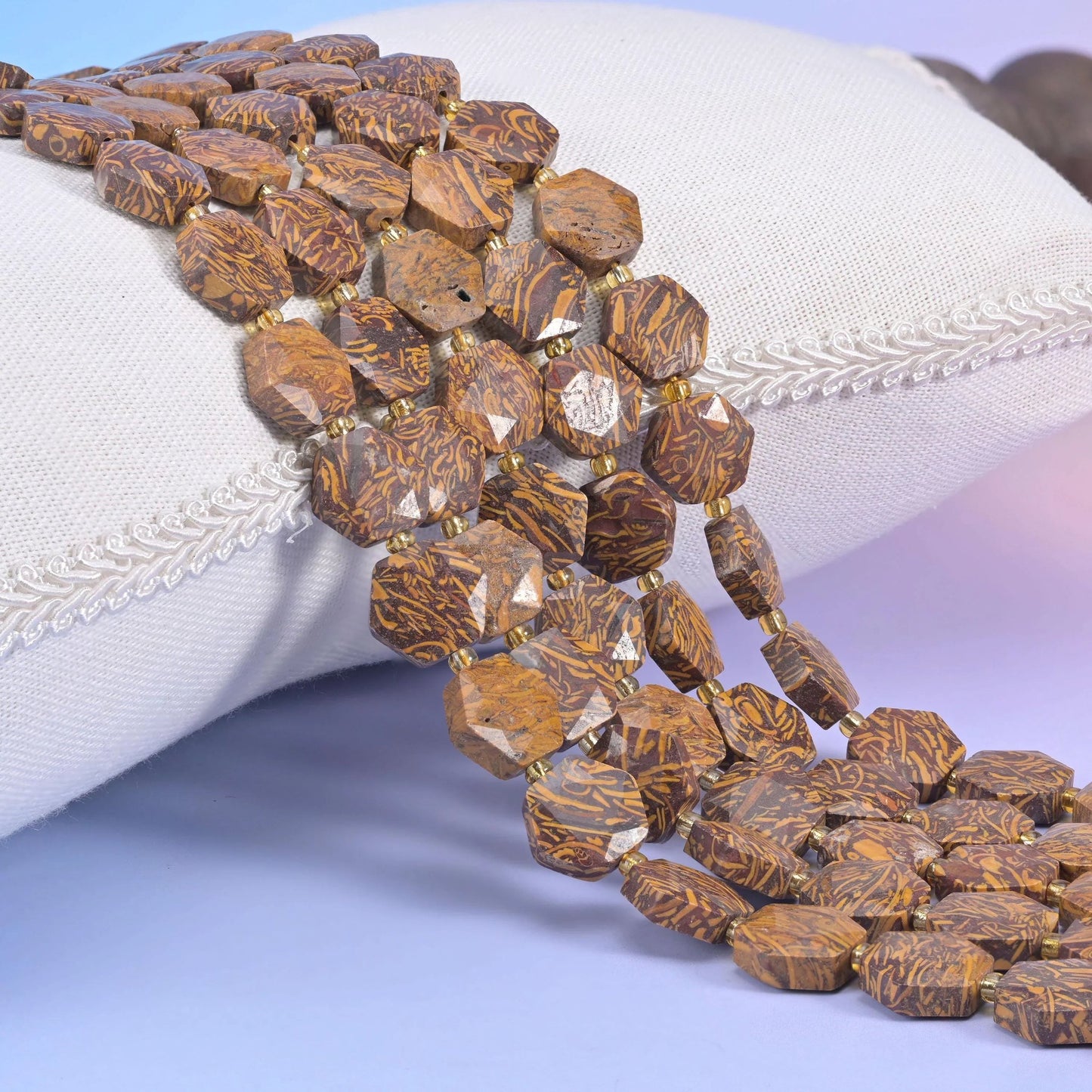 Firework Jasper Flat Faceted Hexagon Beads 12mm