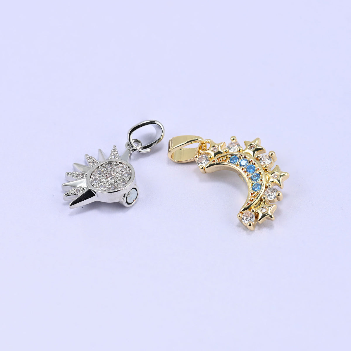 18K gold plated moon pendant with zircon accents