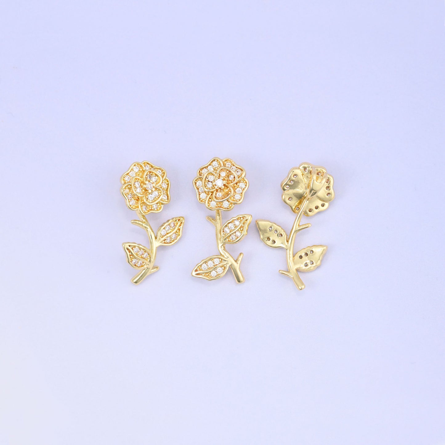 Gold Rose Zircon Charms: 18K Gold Plated Pendants, Jewelry Making Supply