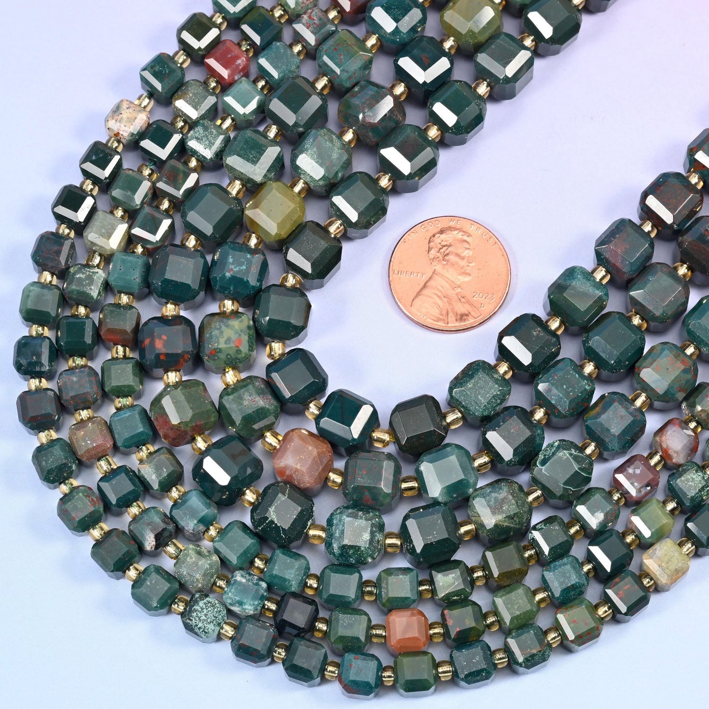 Faceted cube cut Oriental Jasper beads