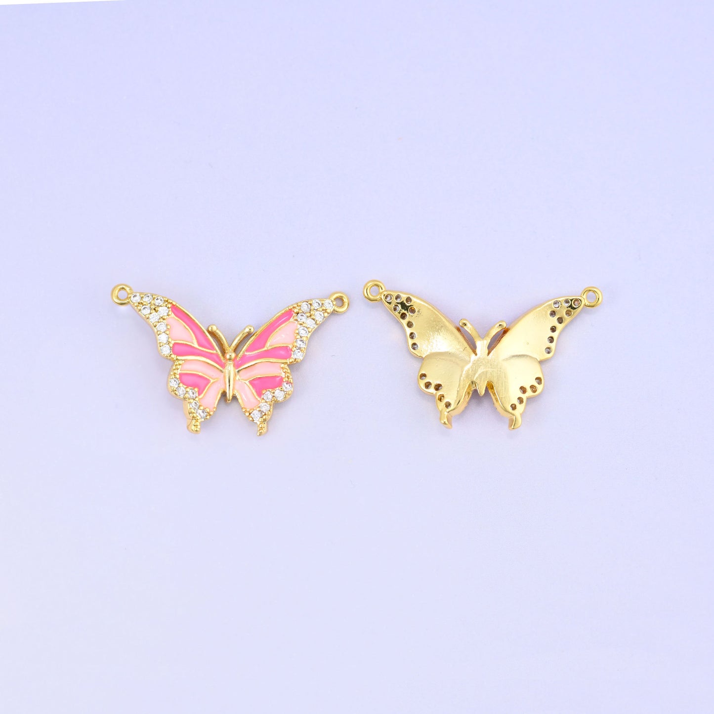Enamel Butterfly Double Connector Pendants: 18K Gold Plated, Jewelry Making Supply