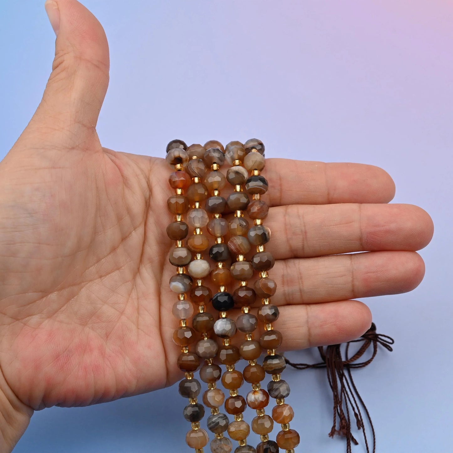 Brown Strip Agate beads, faceted rondelle, 6x8mm