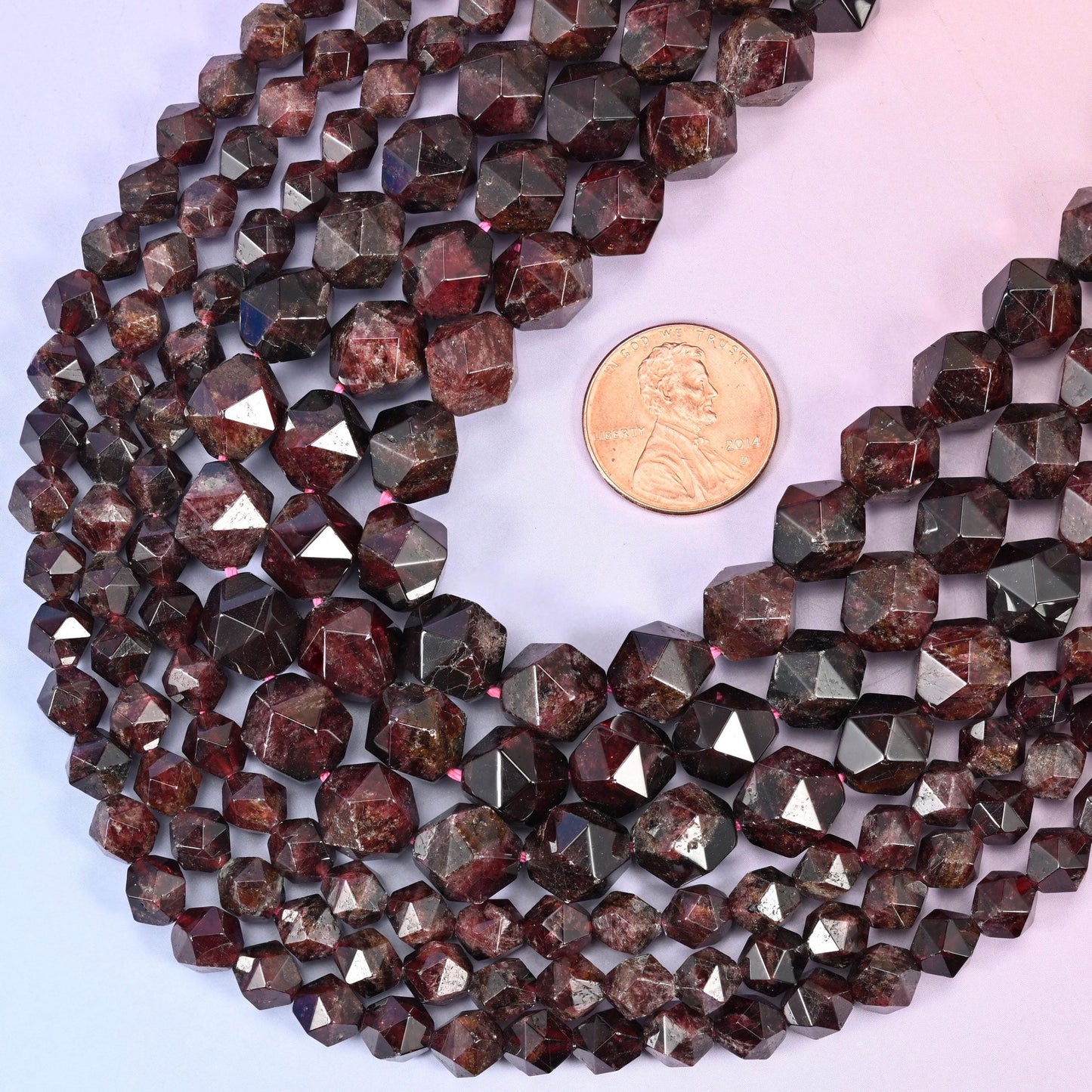 Diamond star cut Red Garnet beads