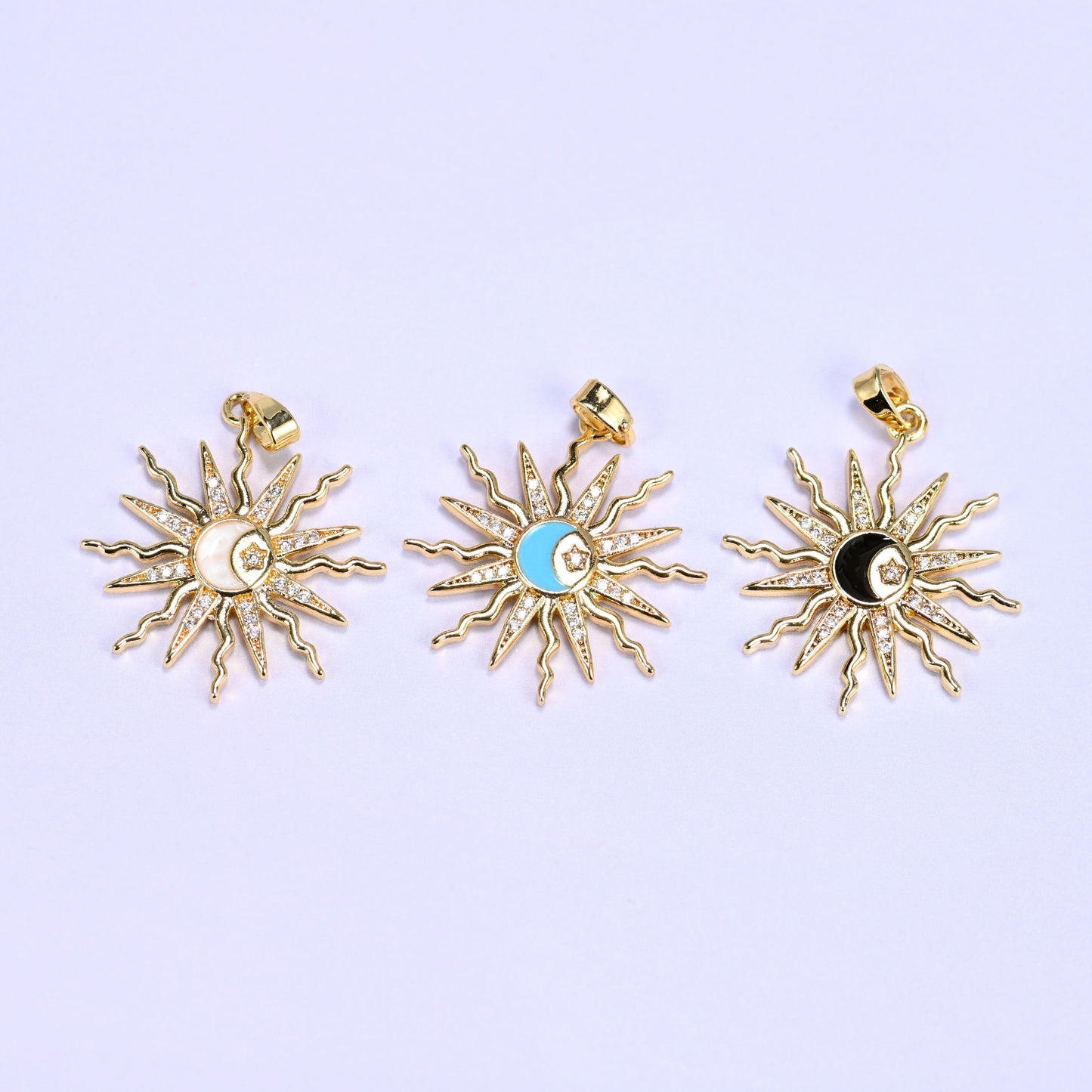 Enamel Moon Sun Zircon Charms