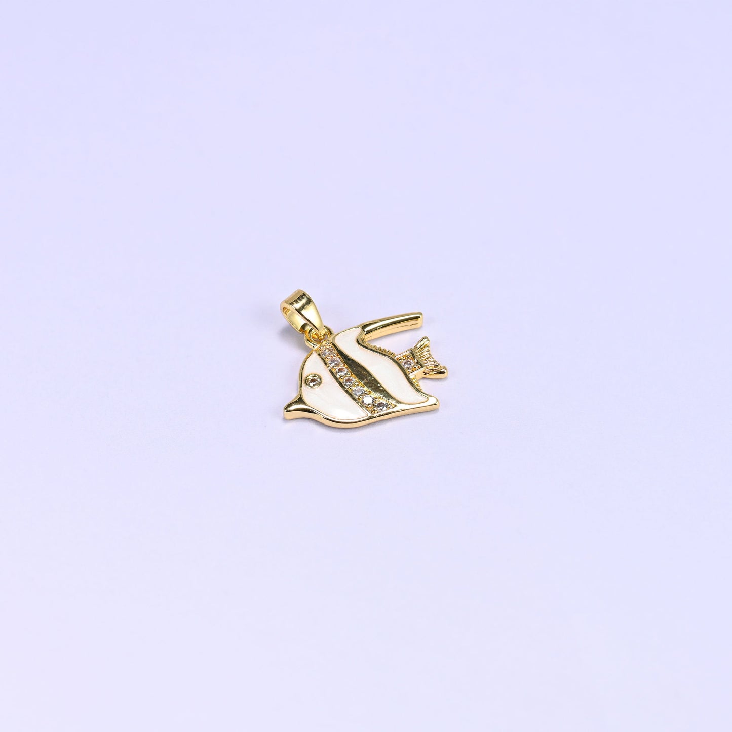 Tropical fish charm with a sparkling zircon stripe and gold fin and tail details