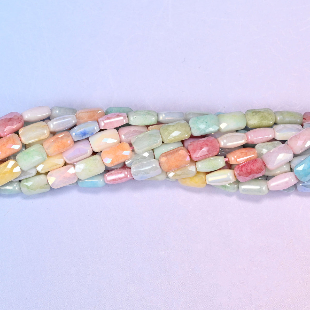 Faceted rectangular glass beads for pastel stretch bracelets and spacer rows.
