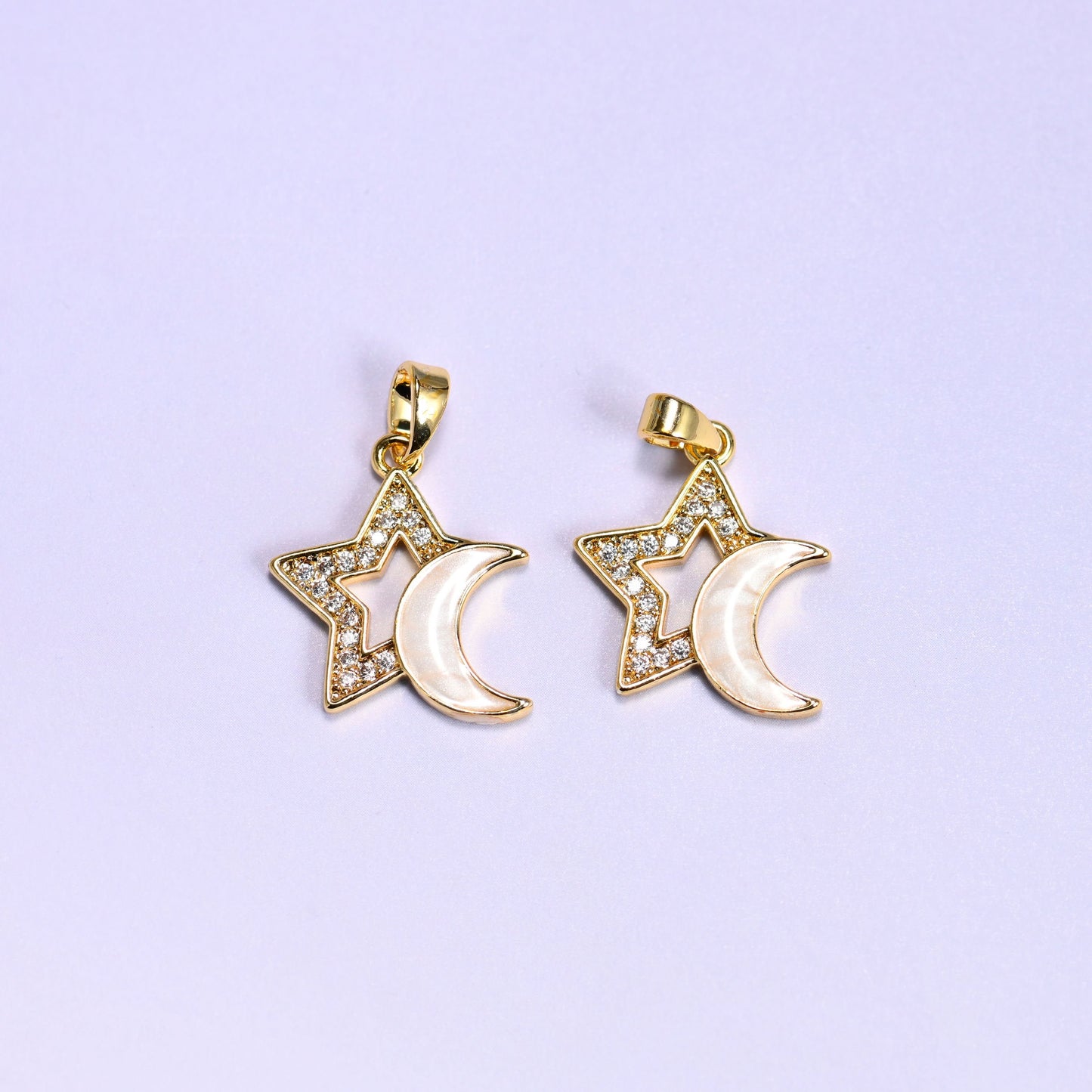 18K gold plated brass star moon charm pendant, approx 18.34mm x 16.16mm