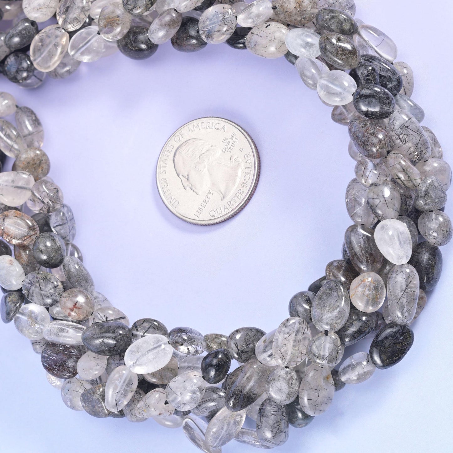 Black Rutilated Quartz Pebble Beads 6-8mm 8-12mm Jewelry Making 15.5" Strand