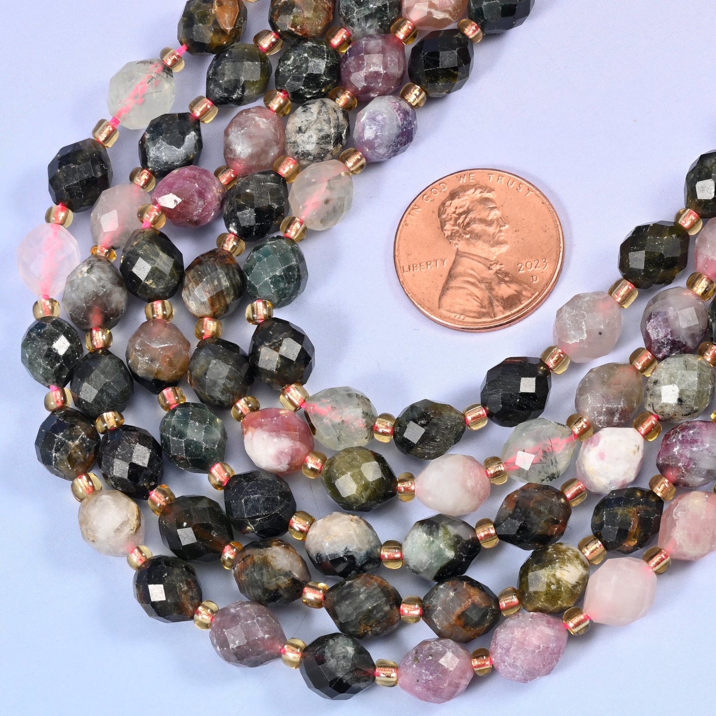 Multi-color Tourmaline beads, approximately 39 beads per strand