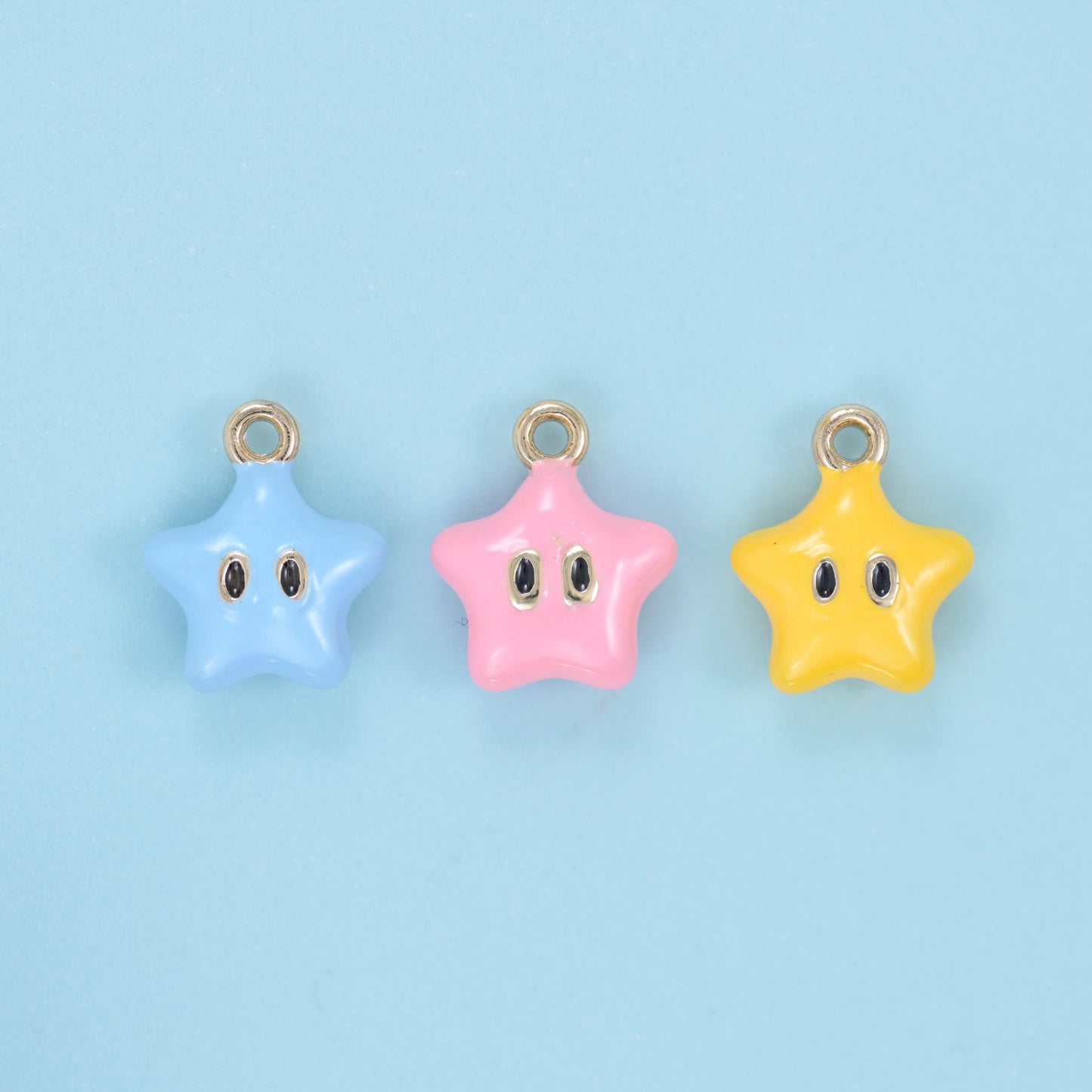 Enamel Star Charm 14x8mm in soft blue, candy pink and buttercup yellow
