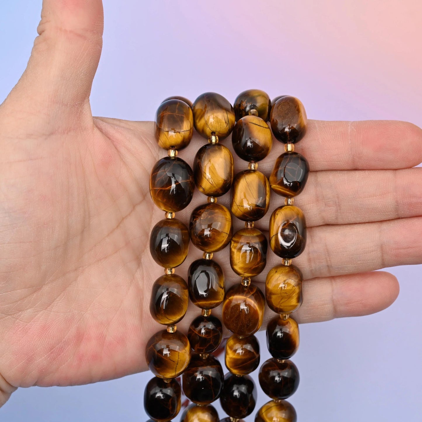 Yellow Tiger Eye beads, oval nugget shape, 10-17mm.