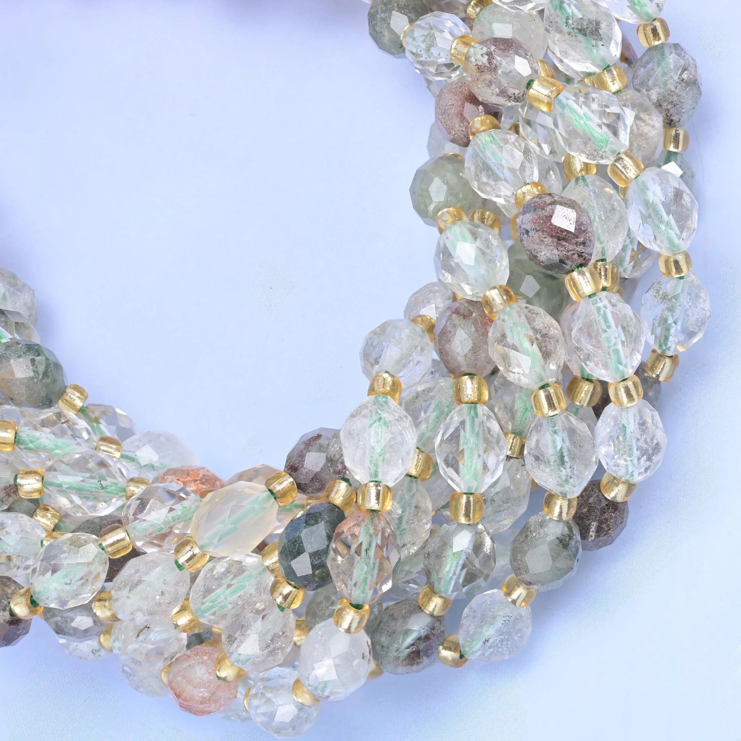 Green Phantom Quartz Faceted Rice Barrel Beads, hole approximately 1.0mm