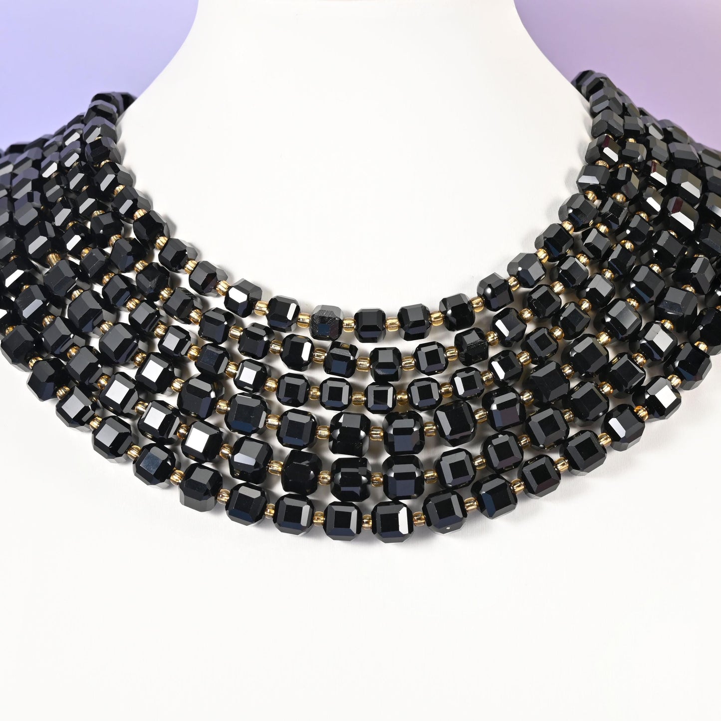 Black Onyx beads, faceted cube, 6mm, 8mm